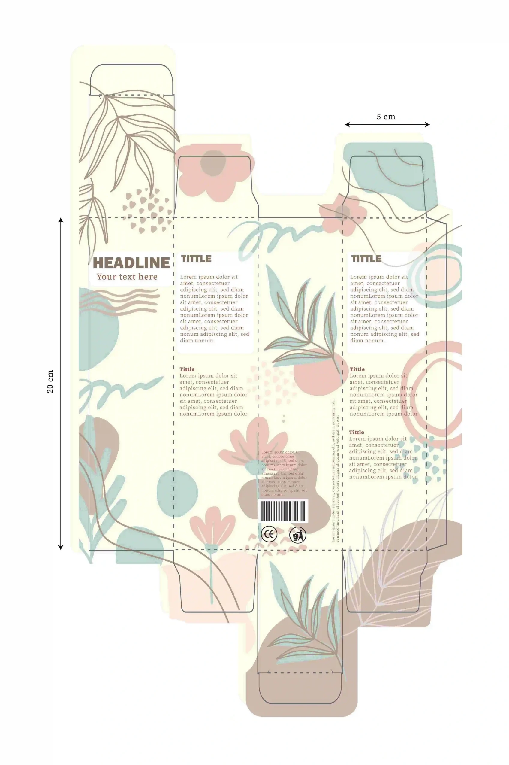 Skincare outer packaging box dieline design with pastel botanical graphics and custom print layout - Zicail Beauty - Zicail Beauty Skincare outer packaging box dieline design with pastel botanical graphics and custom print layout - Packaging Customization - Packaging Customization
