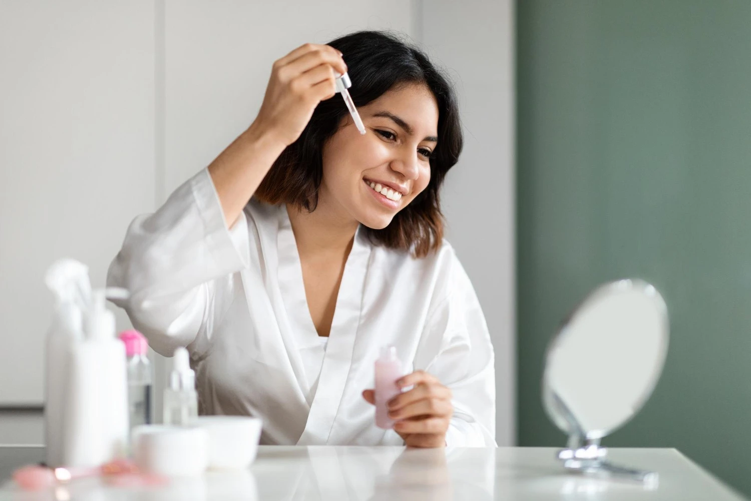 Woman using facial serum with dropper targeted face care treatment step at home - Zicail Beauty - Zicail Beauty Woman using facial serum with dropper targeted face care treatment step at home - Face Care Products - Face Care Products