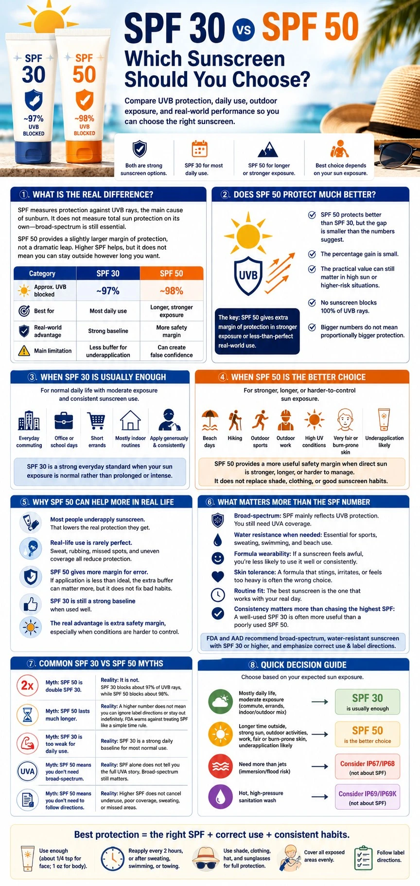SPF 30 vs SPF 50 infographic comparing UVB protection daily sunscreen use outdoor exposure real w - Zicail Beauty SPF 30 vs SPF 50 infographic comparing UVB protection daily sunscreen use outdoor exposure real w - SPF 30 vs SPF 50: Which Sunscreen Should You Choose?