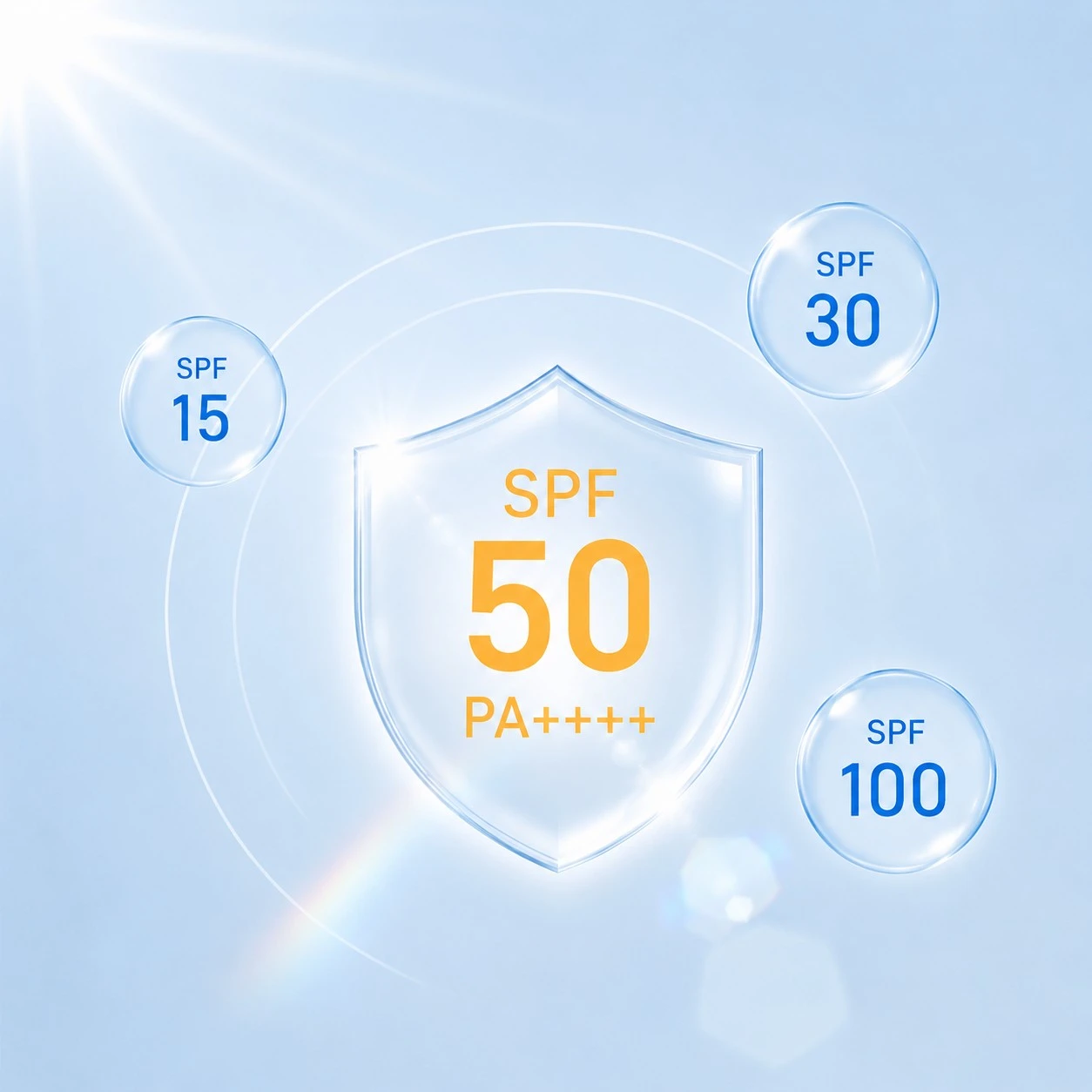 SPF protection infographic with SPF 15 SPF 30 SPF 50 and SPF 100 sunscreen levels on blue background - Zicail Beauty - Zicail Beauty SPF protection infographic with SPF 15 SPF 30 SPF 50 and SPF 100 sunscreen levels on blue background - Private Label Sunscreen - Private Label Sunscreen