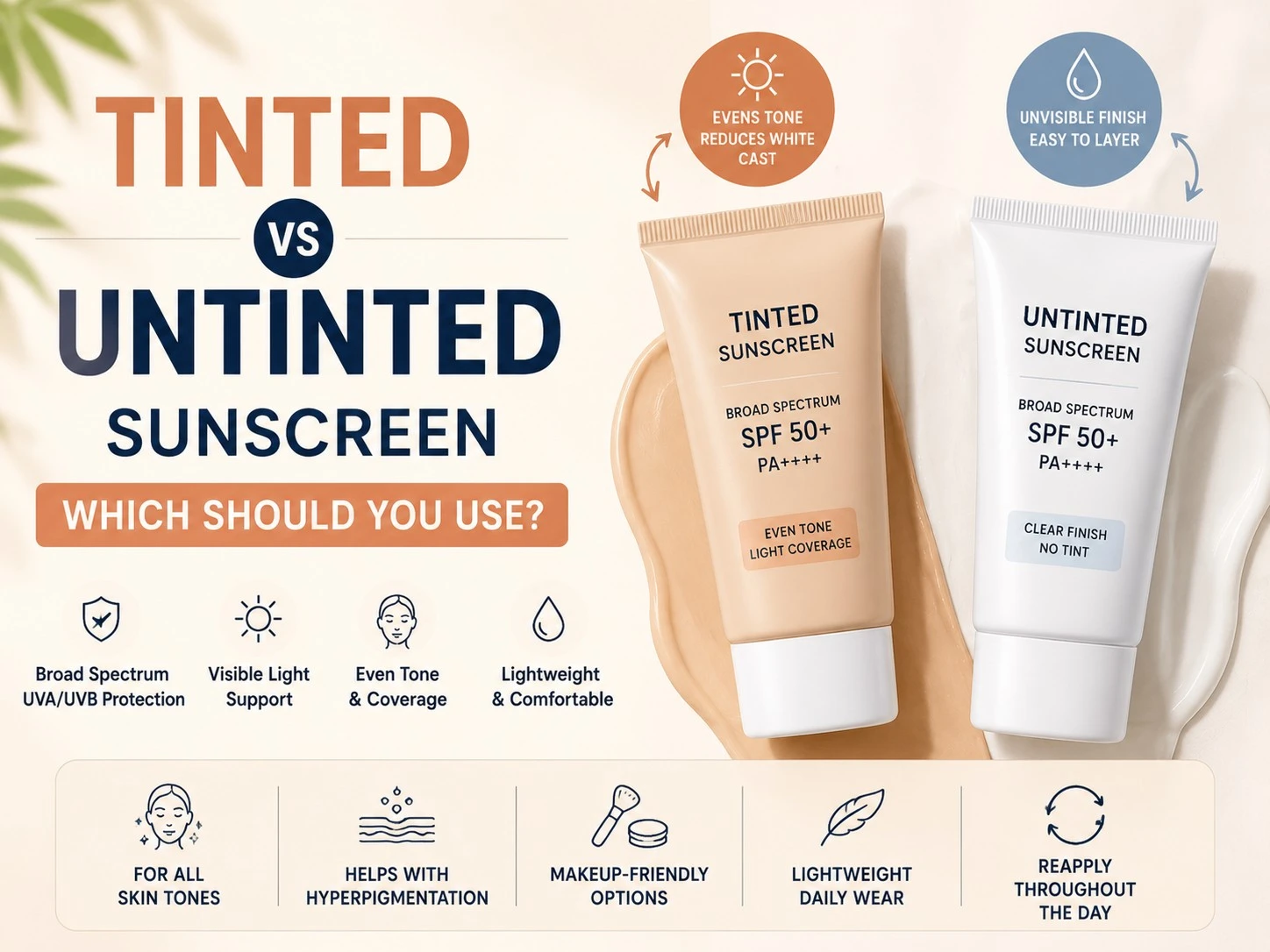 Tinted vs Untinted Sunscreen comparison cover showing differences in protection, coverage, and daily skincare use - Zicail Beauty Tinted vs Untinted Sunscreen comparison cover showing differences in protection, coverage, and daily skincare use - What Is Tinted Sunscreen? Benefits, SPF, and Skin Tips