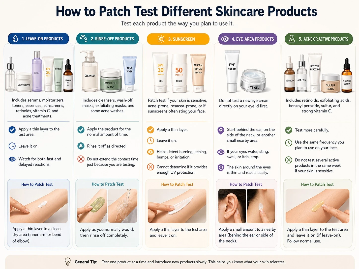 How to patch test different skincare products including leave on, rinse off, sunscreen, eye area, and active formulas - Zicail Beauty How to patch test different skincare products including leave on, rinse off, sunscreen, eye area, and active formulas - How to Patch Test Skincare Products Before Using Them