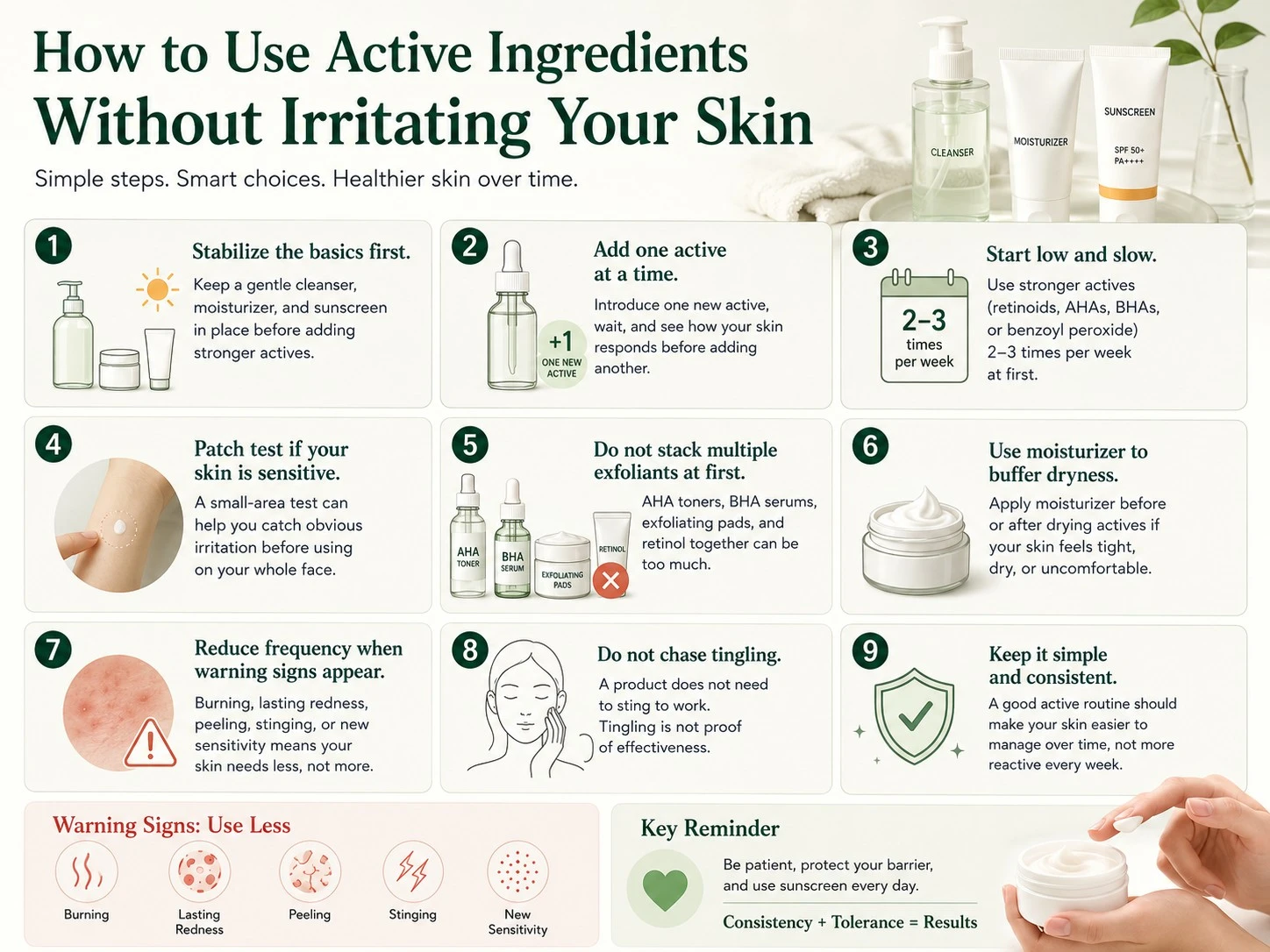 How to use skincare actives safely with one active at a time, moisturizer, patch testing, and warning signs - Zicail Beauty How to use skincare actives safely with one active at a time, moisturizer, patch testing, and warning signs - Skincare Active Ingredients: What They Do & How to Use