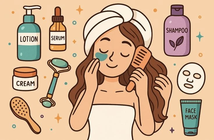 Illustration of woman using body care and skincare products for a custom fragrance beauty routine - Zicail Beauty - Zicail Beauty Illustration of woman using body care and skincare products for a custom fragrance beauty routine - Helping a US Beauty Brand Develop a Signature Fragrance Body Care Line - Case Study