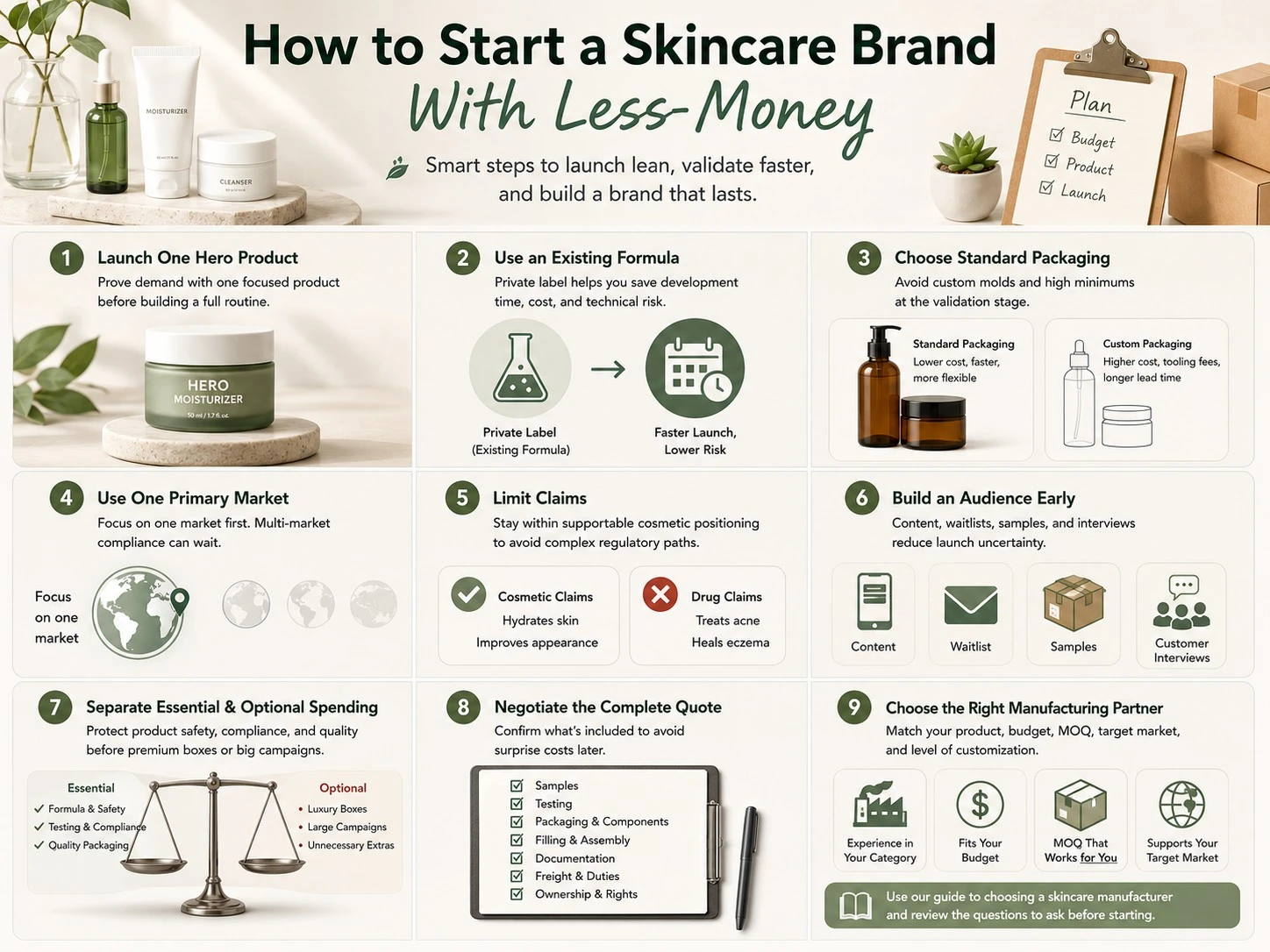 Nine practical ways to launch a skincare brand with less money lower risk and focused spending - Zicail Beauty Nine practical ways to launch a skincare brand with less money lower risk and focused spending - How Much Does It Cost to Start a Skincare Brand? Full Guide