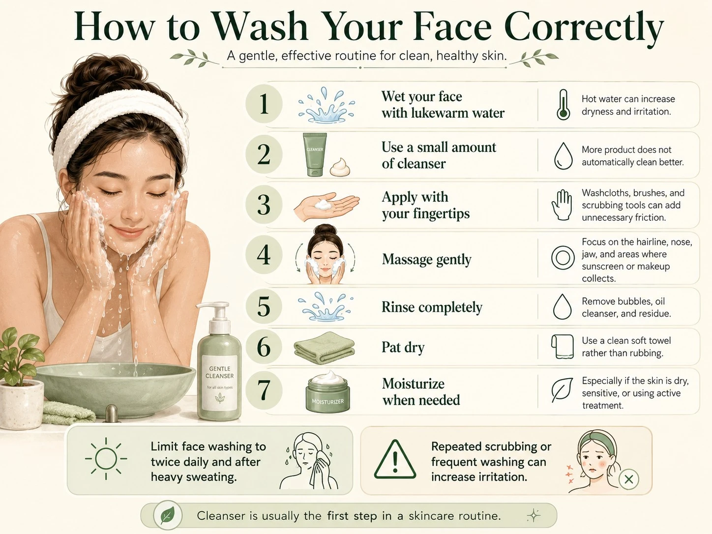 Seven step face washing routine using lukewarm water fingertips gentle cleanser complete rinsing and moisturizer - Zicail Beauty Seven step face washing routine using lukewarm water fingertips gentle cleanser complete rinsing and moisturizer - How to Choose a Cleanser for Your Skin Type & Concerns
