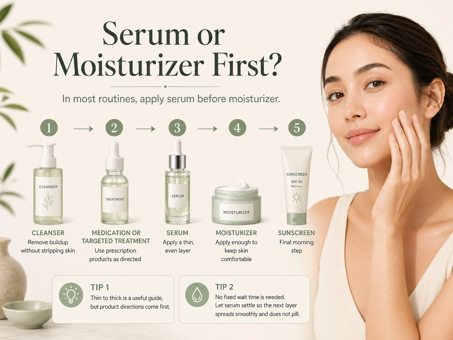 Skincare order showing cleanser treatment serum moisturizer and sunscreen - Zicail Beauty Skincare order showing cleanser treatment serum moisturizer and sunscreen - Serum vs Moisturizer: Which to Use and Apply First