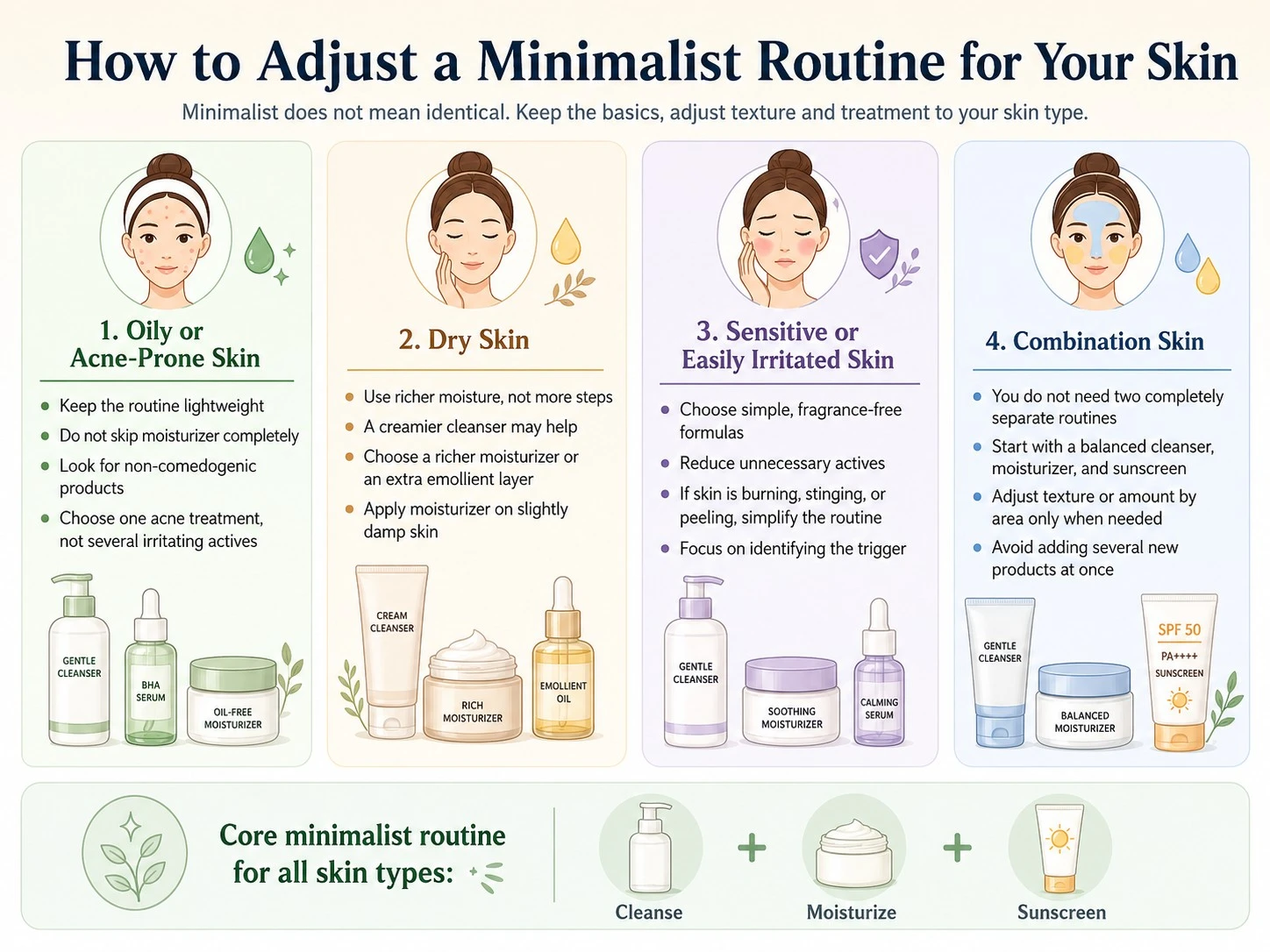Minimalistische Routine an Haut anpassen mit Empfehlungen für fettige trockene empfindliche und Mischhaut - Zicail Beauty Minimalistische Routine an Haut anpassen mit Empfehlungen für fettige trockene empfindliche und Mischhaut - So bauen Sie eine minimalistische Hautpflegeroutine auf, die funktioniert