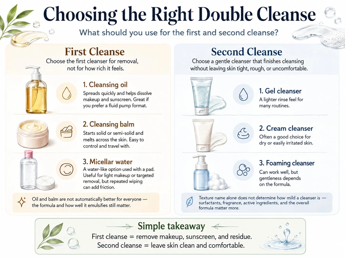 Choosing the Right Double Cleanse comparing cleansing oil balm micellar water gel cream and foaming cleansers - Zicail Beauty Choosing the Right Double Cleanse comparing cleansing oil balm micellar water gel cream and foaming cleansers - What Is Double Cleansing and Do You Really Need It?