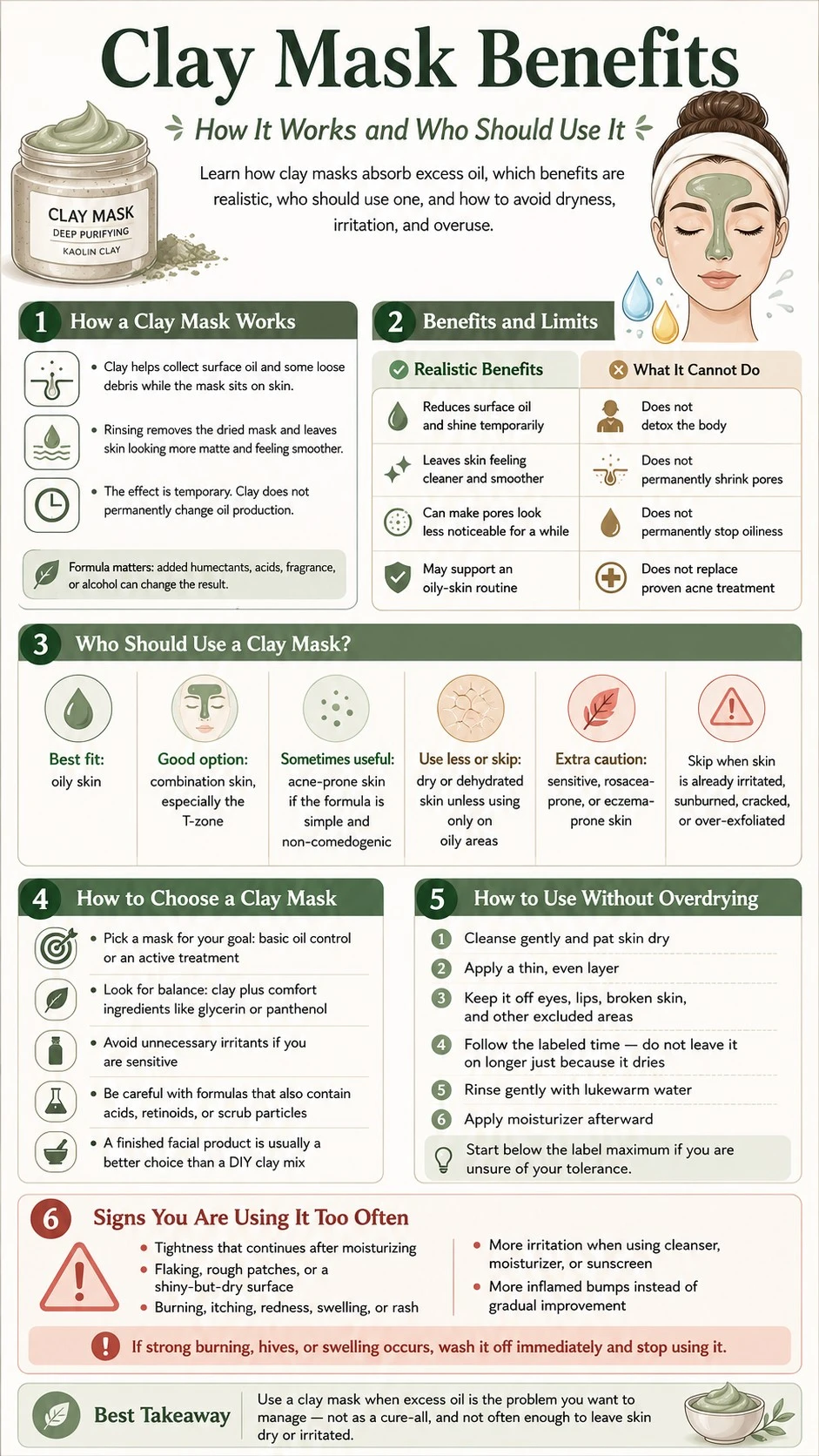 Clay Mask Benefits How It Works and Who Should Use It infographic covering oil control skin types and safe use - Zicail Beauty Clay Mask Benefits How It Works and Who Should Use It infographic covering oil control skin types and safe use - Clay Mask Benefits: How It Works and Who Should Use It