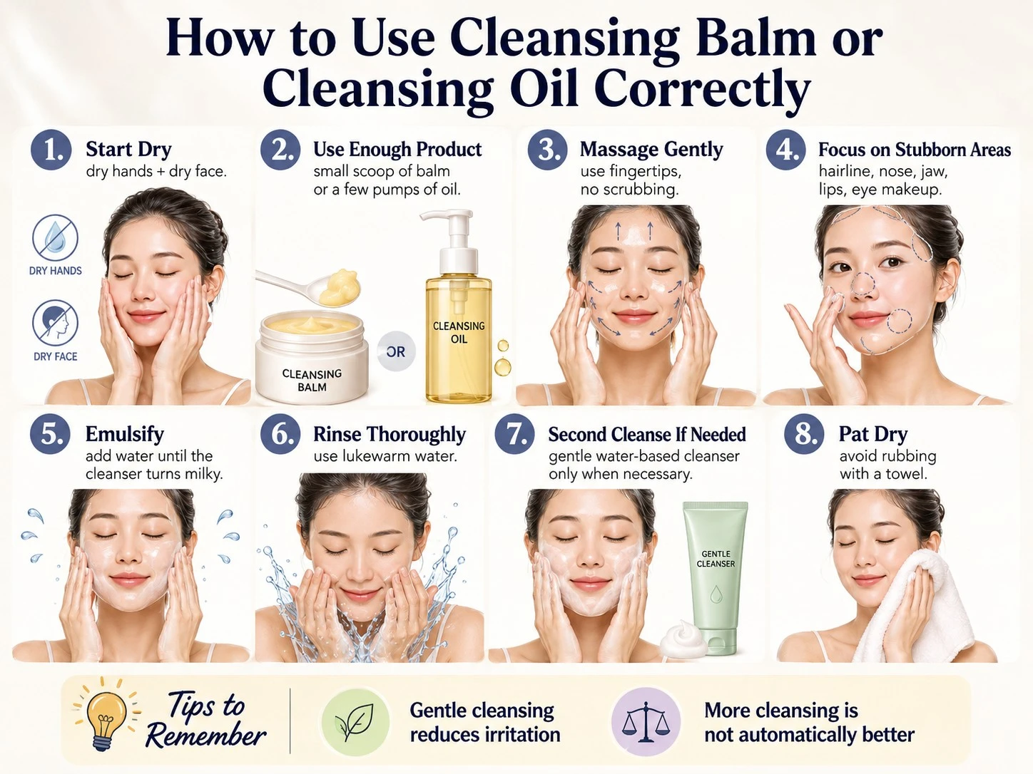 Cleansing balm and oil usage guide with dry application gentle massage emulsification rinsing and optional second cleanse - Zicail Beauty Cleansing balm and oil usage guide with dry application gentle massage emulsification rinsing and optional second cleanse - Cleansing Balm vs Cleansing Oil: Which Is Better for Skin?
