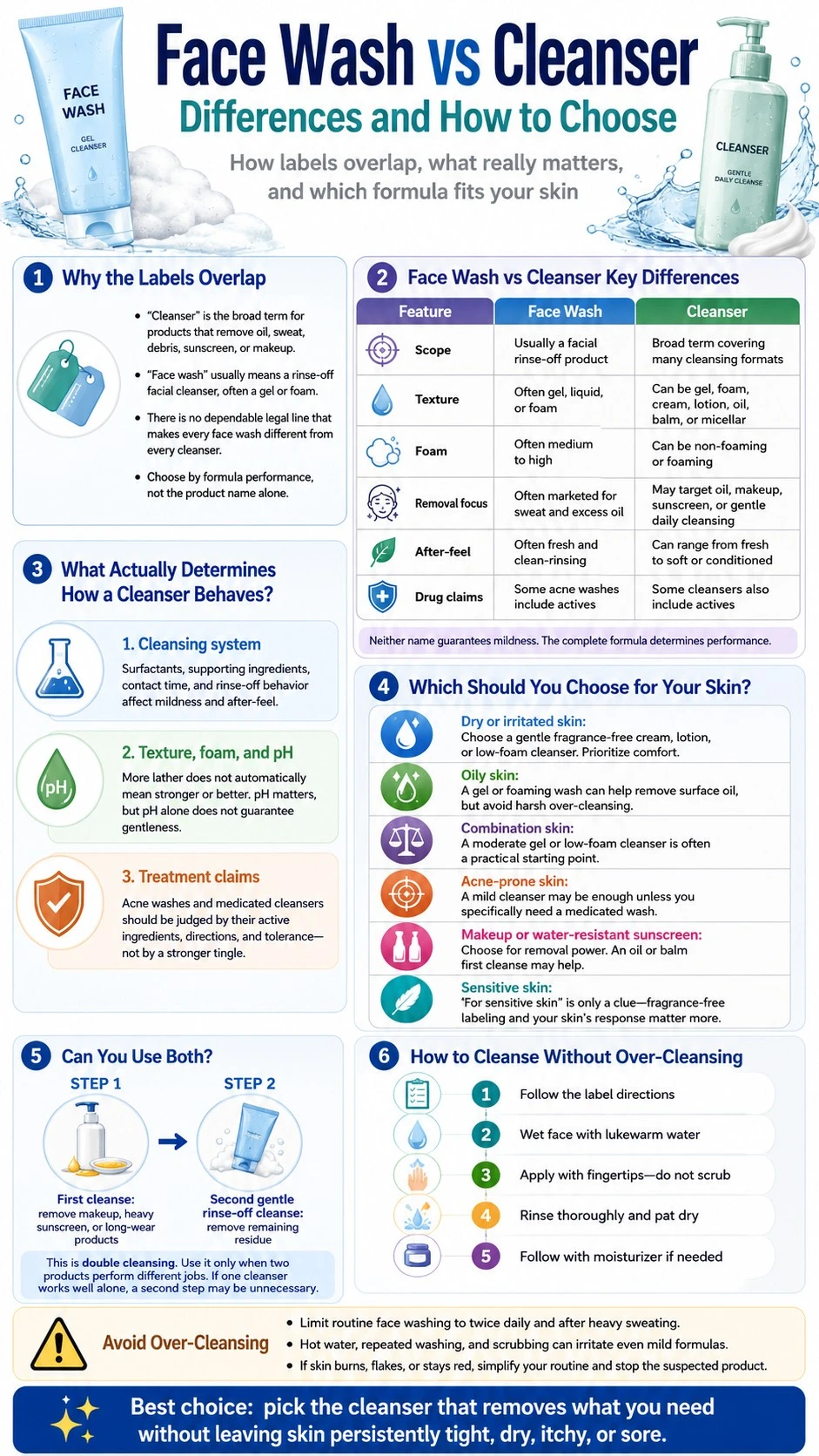 Face Wash vs Cleanser Differences and How to Choose infographic covering labels formulas skin types double cleansing and over cleansing - Zicail Beauty Face Wash vs Cleanser Differences and How to Choose infographic covering labels formulas skin types double cleansing and over cleansing - Face Wash vs Cleanser: Differences and How to Choose