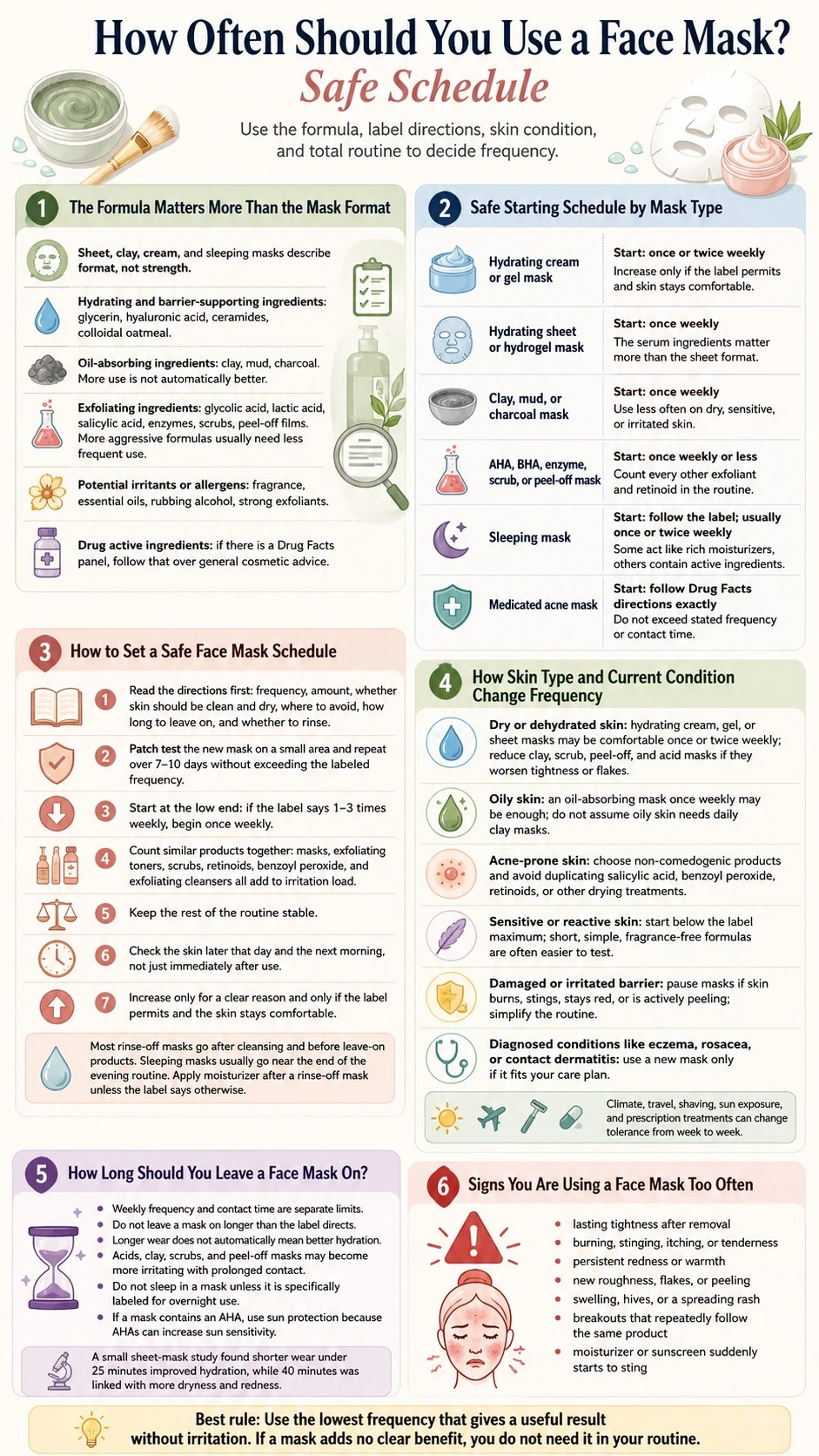 How Often Should You Use a Face Mask Safe Schedule infographic covering mask types frequency skin condition and overuse signs - Zicail Beauty How Often Should You Use a Face Mask Safe Schedule infographic covering mask types frequency skin condition and overuse signs - How Often Should You Use a Face Mask? Safe Schedule
