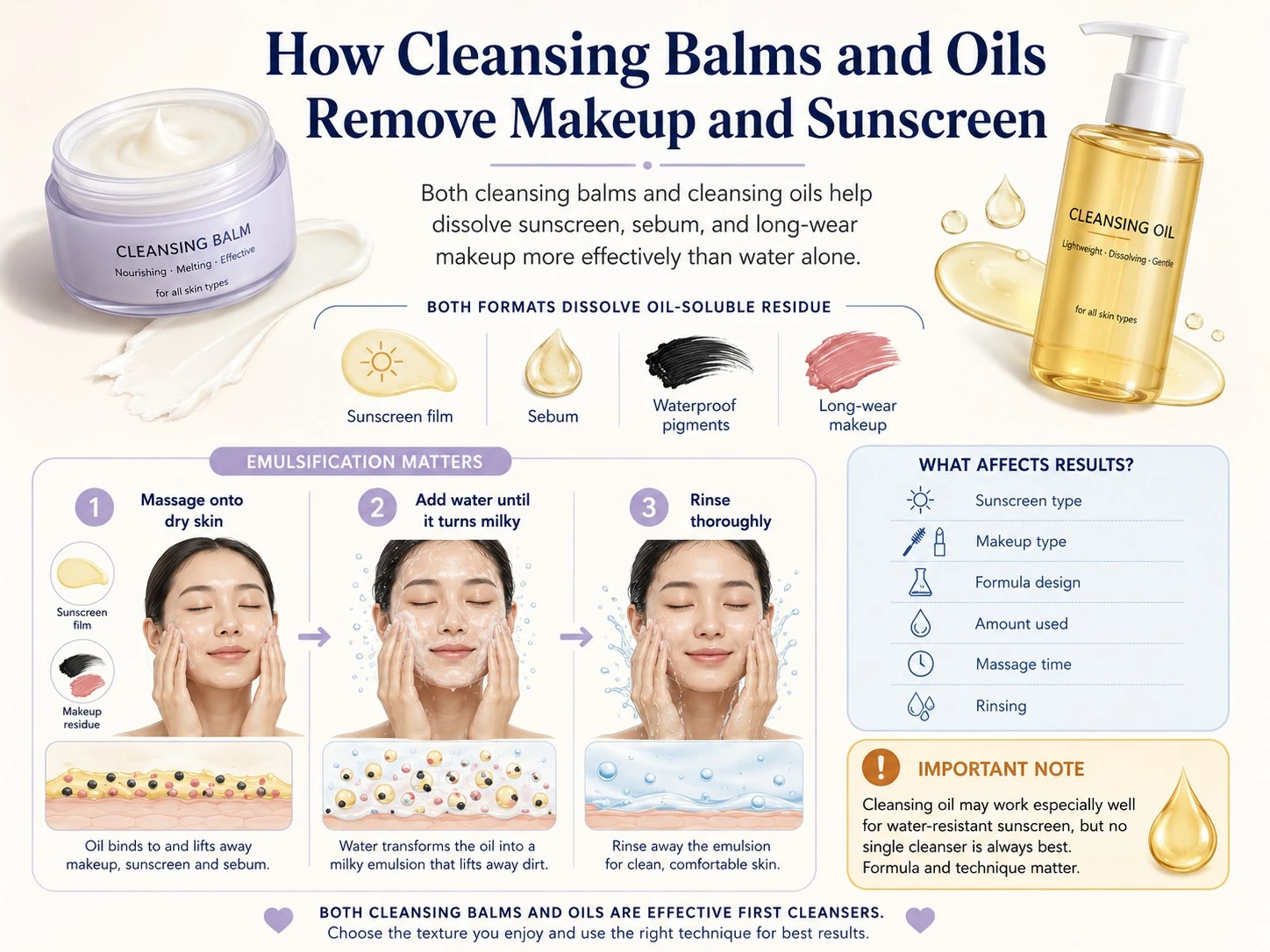 How cleansing balms and oils remove makeup sunscreen sebum and waterproof residue through emulsification - Zicail Beauty How cleansing balms and oils remove makeup sunscreen sebum and waterproof residue through emulsification - Cleansing Balm vs Cleansing Oil: Which Is Better for Skin?