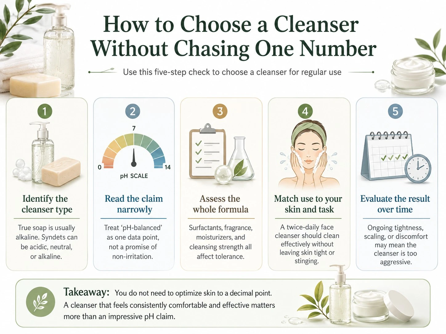 How to Choose a Cleanser Without Chasing One Number illustration showing pH claims cleanser types formula review and skin comfort - Zicail Beauty How to Choose a Cleanser Without Chasing One Number illustration showing pH claims cleanser types formula review and skin comfort - What Is Skin pH and Why Does It Matter for Skincare?