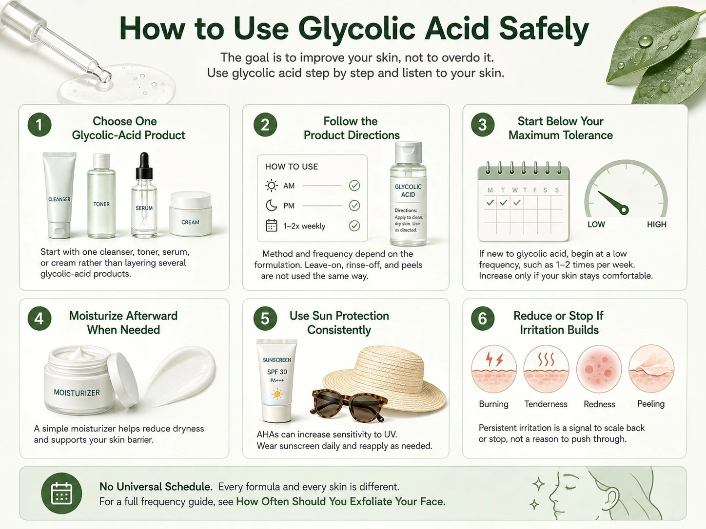 How to Use Glycolic Acid Safely with gradual frequency moisturizer sunscreen product directions and irritation warning signs - Zicail Beauty How to Use Glycolic Acid Safely with gradual frequency moisturizer sunscreen product directions and irritation warning signs - Glycolic Acid for Skin: Benefits, Uses & How to Use It