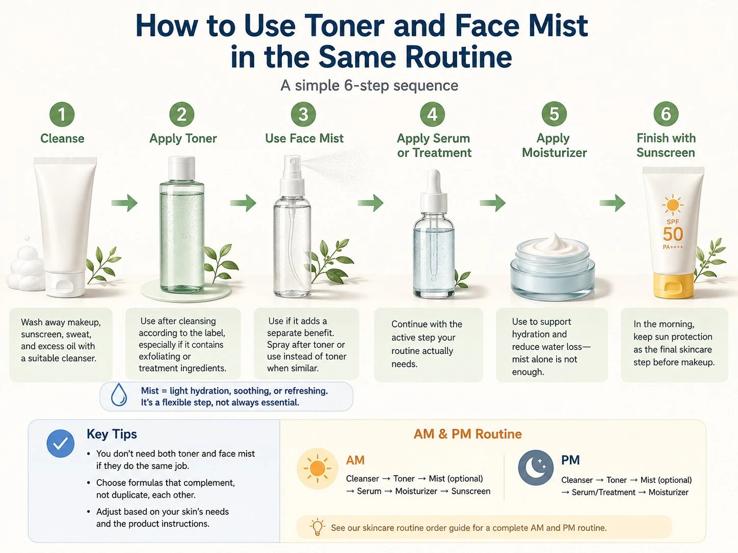How to Use Toner and Face Mist in the Same Routine with cleanser serum moisturizer and sunscreen - Zicail Beauty How to Use Toner and Face Mist in the Same Routine with cleanser serum moisturizer and sunscreen - Face Mist vs Toner: Differences, Uses & Which to Choose