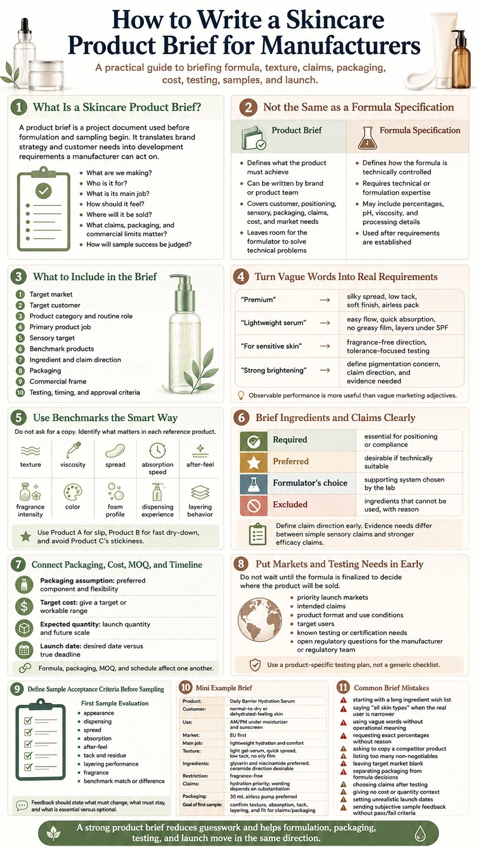 Infographie Comment rédiger un brief produit cosmétique pour un fabricant sur les ingrédients, les allégations, le conditionnement, les essais et le lancement - Zicail Beauty Infographie Comment rédiger un brief produit cosmétique pour un fabricant sur les ingrédients, les allégations, le conditionnement, les essais et le lancement - Comment rédiger un brief produit cosmétique pour un fabricant