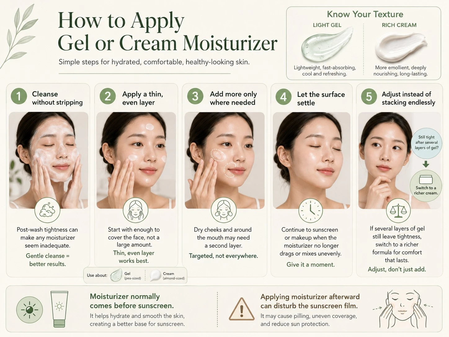 How to apply gel or cream moisturizer with cleansing layering targeted application settling and sunscreen order - Zicail Beauty How to apply gel or cream moisturizer with cleansing layering targeted application settling and sunscreen order - Gel vs Cream Moisturizer: Which Is Better for Skin?