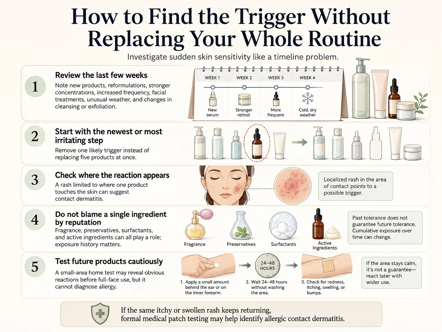 How to identify sudden skin sensitivity triggers using routine history reaction location product removal and cautious testing - Zicail Beauty How to identify sudden skin sensitivity triggers using routine history reaction location product removal and cautious testing - Why Is My Skin Suddenly Sensitive? Causes & What to Do