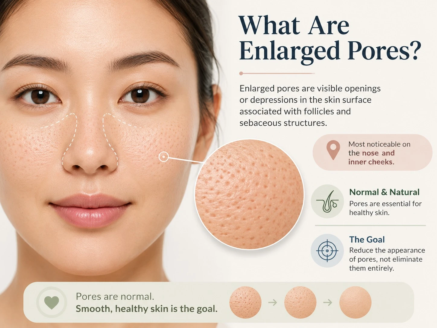 What Are Enlarged Pores illustration showing visible pores on the nose and inner cheeks - Zicail Beauty What Are Enlarged Pores illustration showing visible pores on the nose and inner cheeks - Enlarged Pores: Causes, Treatment & How to Minimize Them