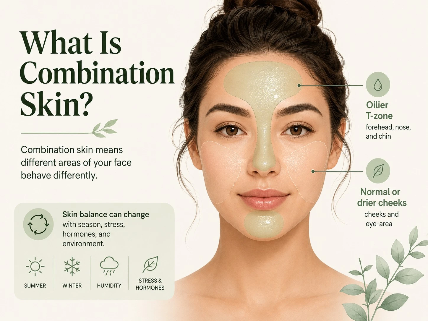 What Is Combination Skin illustration showing oily T zone and normal or drier cheeks - Zicail Beauty What Is Combination Skin illustration showing oily T zone and normal or drier cheeks - Skincare Routine for Combination Skin: AM & PM Steps