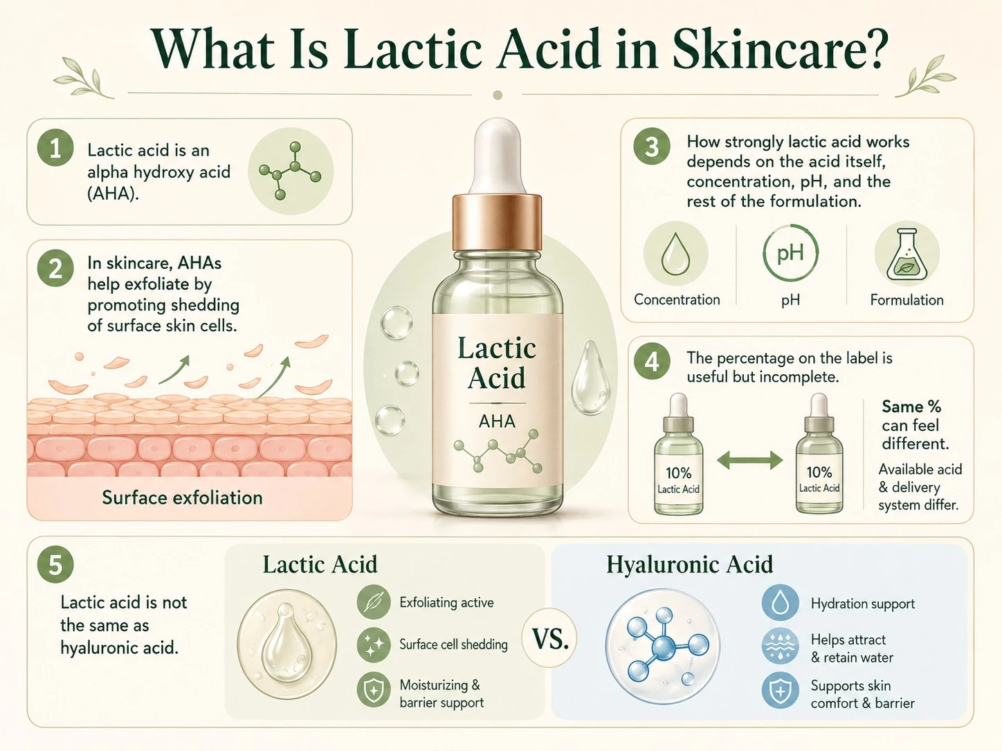 What Is Lactic Acid in Skincare showing AHA exfoliation concentration pH formulation and comparison with hyaluronic acid - Zicail Beauty What Is Lactic Acid in Skincare showing AHA exfoliation concentration pH formulation and comparison with hyaluronic acid - Lactic Acid for Skin: Benefits, Uses & How to Use It