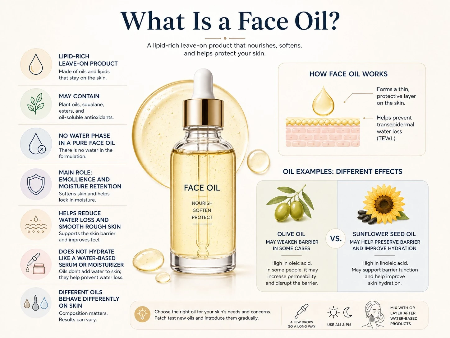 What Is a Face Oil showing lipid rich skincare moisture retention barrier support plant oils and water loss - Zicail Beauty What Is a Face Oil showing lipid rich skincare moisture retention barrier support plant oils and water loss - Face Oil vs Serum: Differences, Benefits & Which to Use