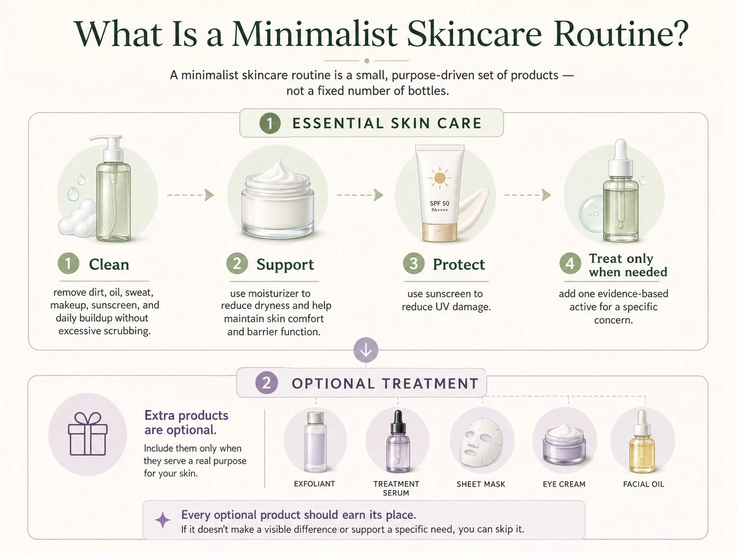 Was ist eine minimalistische Hautpflegeroutine mit Reinigung Feuchtigkeitspflege Sonnenschutz und optionalem Wirkstoffschritt - Zicail Beauty Was ist eine minimalistische Hautpflegeroutine mit Reinigung Feuchtigkeitspflege Sonnenschutz und optionalem Wirkstoffschritt - So bauen Sie eine minimalistische Hautpflegeroutine auf, die funktioniert