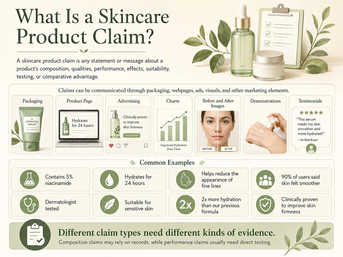 スキンケア製品の訴求とは パッケージ 広告 グラフ 体験談の訴求例を示すイラスト - Zicail Beauty スキンケア製品の訴求とは パッケージ 広告 グラフ 体験談の訴求例を示すイラスト - スキンケア製品の訴求:種類・根拠・コンプライアンス