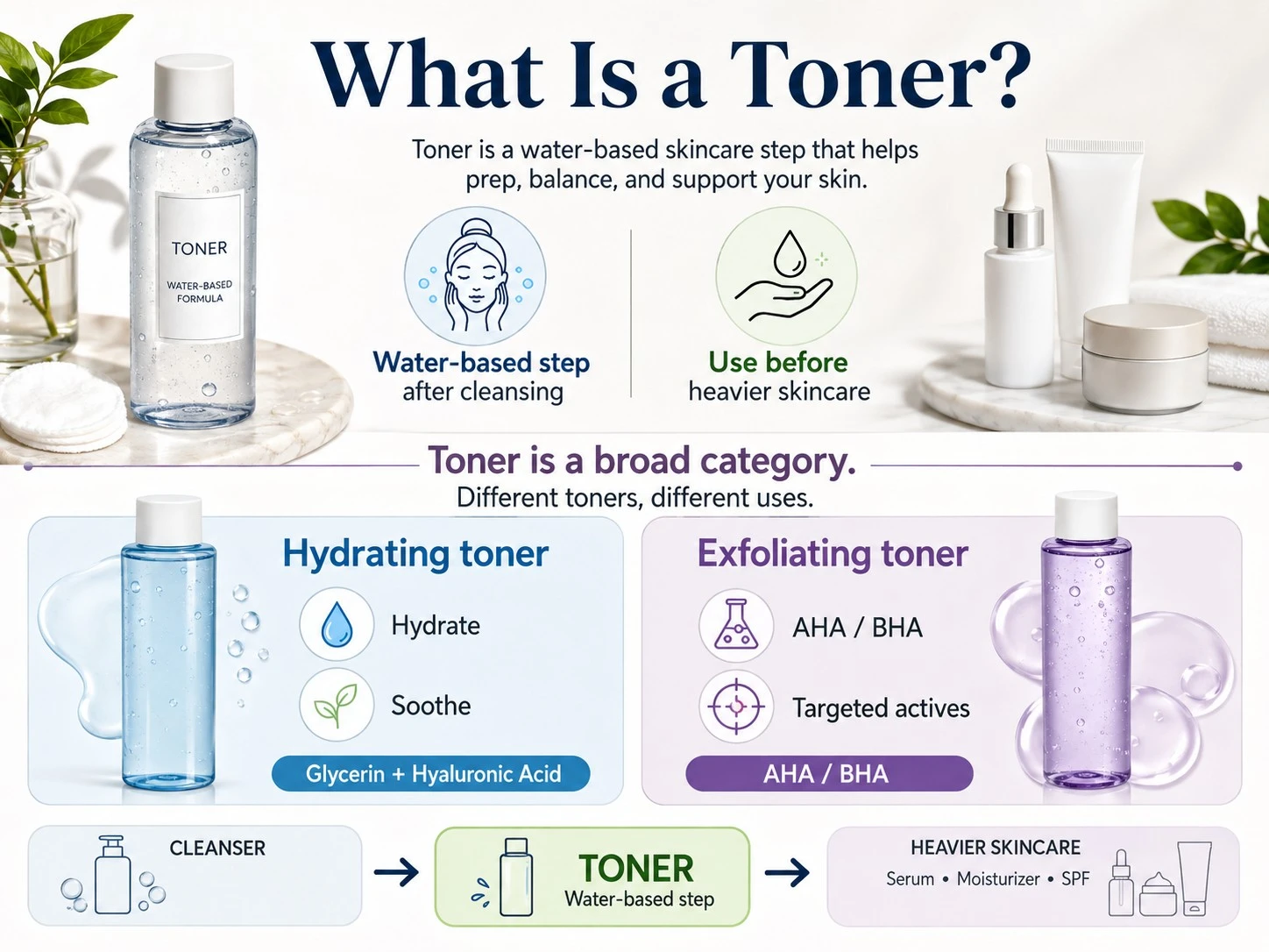 What Is a Toner showing hydrating and exfoliating formulas post cleansing use active ingredients and skincare order - Zicail Beauty What Is a Toner showing hydrating and exfoliating formulas post cleansing use active ingredients and skincare order - Face Mist vs Toner: Differences, Uses & Which to Choose