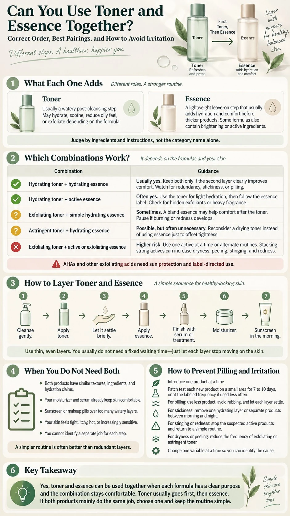 Infográfico Pode usar tônico e essência juntos ordem correta sobre combinações aplicação em camadas quando dispensar um produto e prevenção de irritação - Zicail Beauty Infográfico Pode usar tônico e essência juntos ordem correta sobre combinações aplicação em camadas quando dispensar um produto e prevenção de irritação - Pode usar tônico e essência juntos? Ordem correta