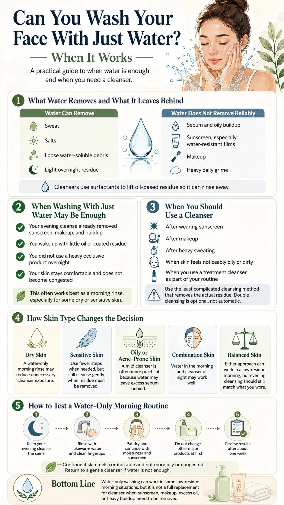 Infográfico Você pode lavar o rosto só com água e quando funciona sobre limpeza apenas com água e decisão de usar limpador - Zicail Beauty Infográfico Você pode lavar o rosto só com água e quando funciona sobre limpeza apenas com água e decisão de usar limpador - Você pode lavar o rosto só com água? Quando funciona