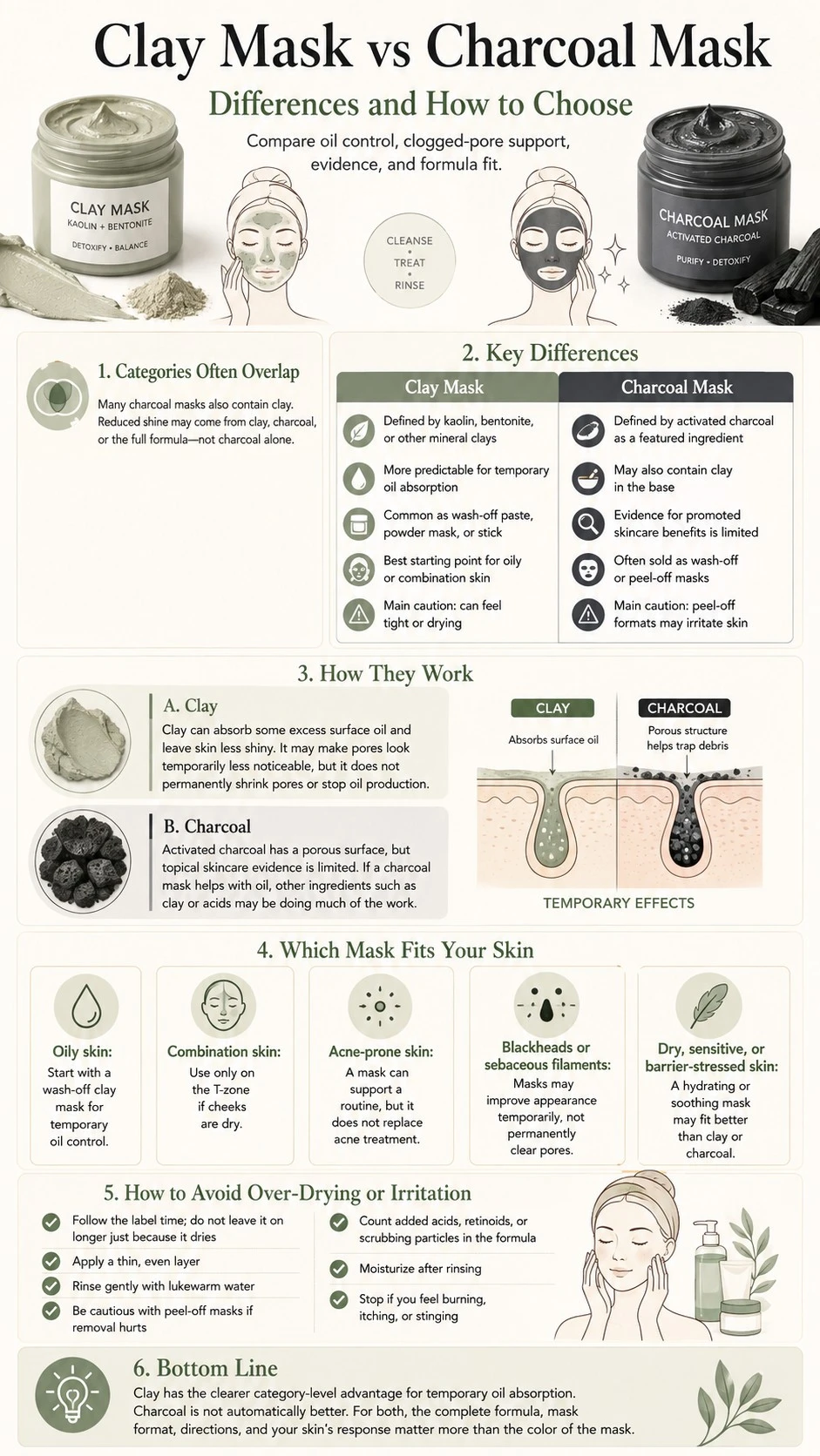 Clay Mask vs Charcoal Mask Differences and How to Choose infographic covering oil control evidence skin fit and irritation - Zicail Beauty Clay Mask vs Charcoal Mask Differences and How to Choose infographic covering oil control evidence skin fit and irritation - Clay Mask vs Charcoal Mask: Differences and How to Choose