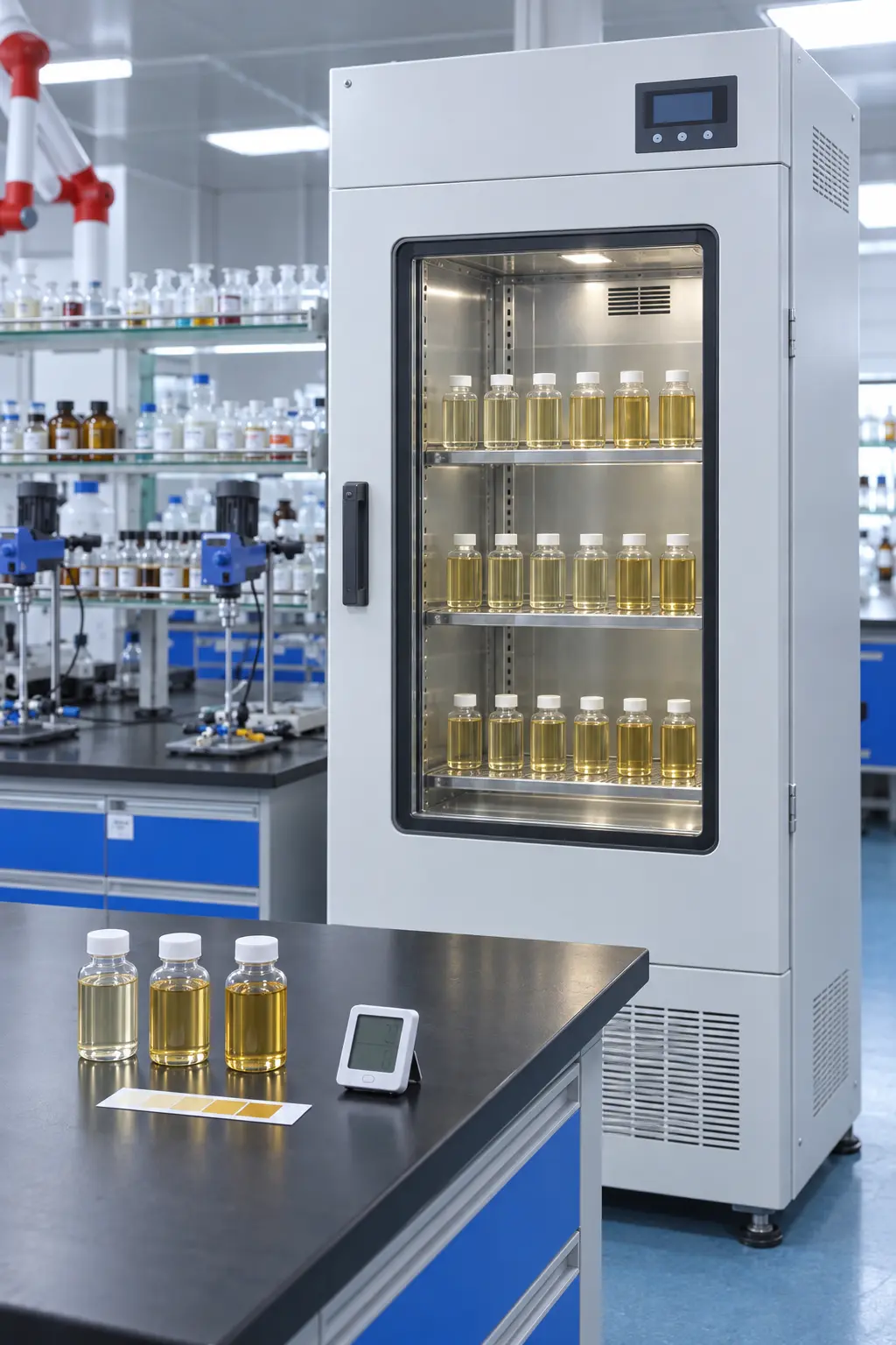 Cleansing oil samples undergoing stability appearance and oxidation evaluation in the ZICAIL laboratory