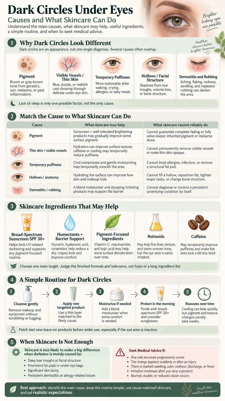 Dark Circles Under Eyes Causes and What Skincare Can Do infographic covering causes ingredients routine and care limits - Zicail Beauty Dark Circles Under Eyes Causes and What Skincare Can Do infographic covering causes ingredients routine and care limits - Dark Circles Under Eyes: Causes and What Skincare Can Do