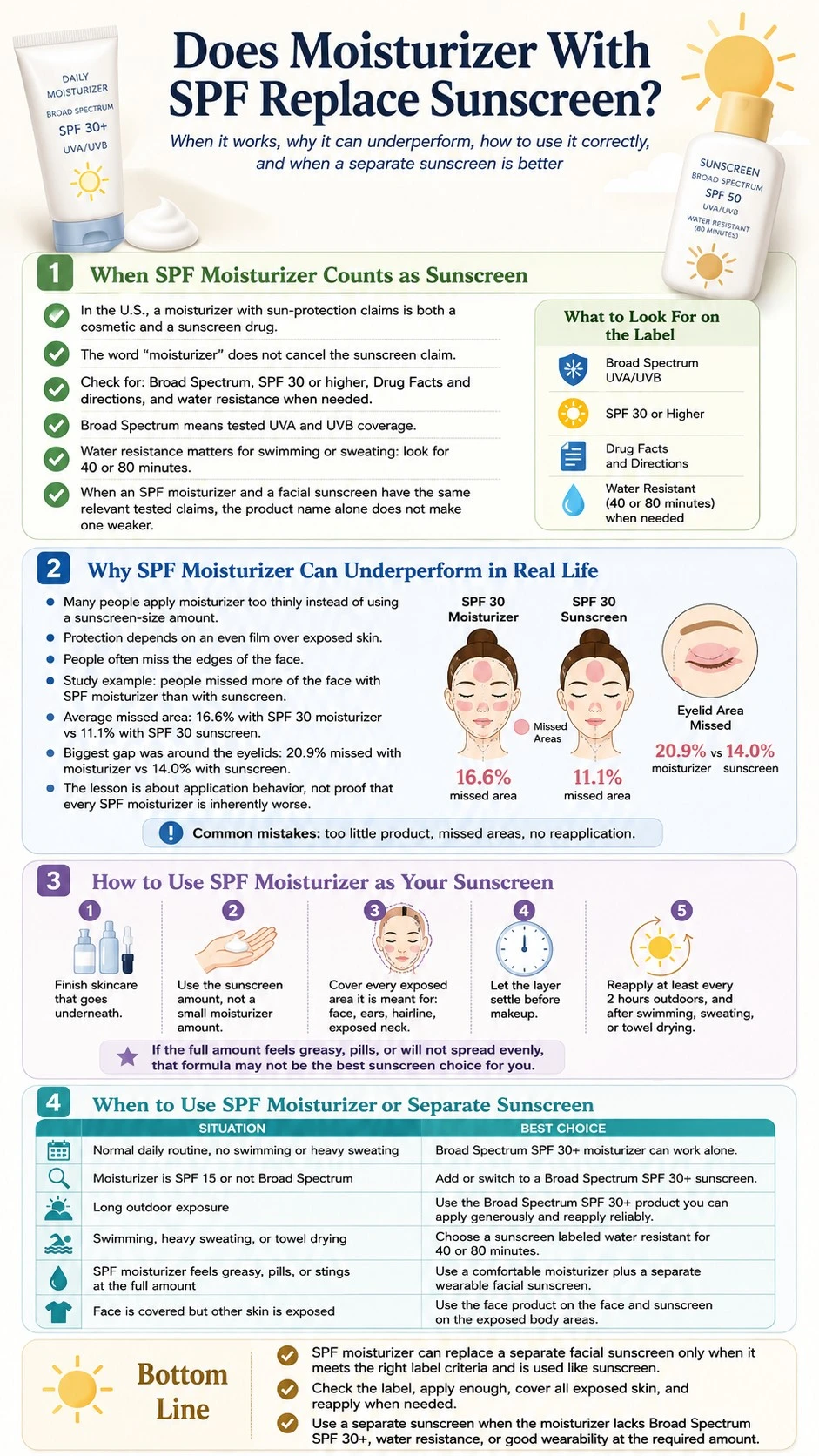 Does Moisturizer With SPF Replace Sunscreen infographic covering label checks real use amount reapplication and separate sunscreen - Zicail Beauty Does Moisturizer With SPF Replace Sunscreen infographic covering label checks real use amount reapplication and separate sunscreen - Does Moisturizer With SPF Replace Sunscreen?
