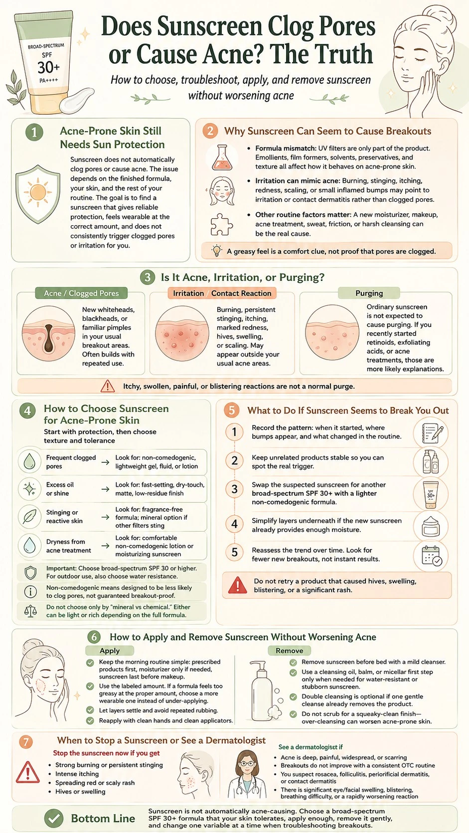 Does Sunscreen Clog Pores or Cause Acne The Truth infographic covering breakout causes sunscreen choice and acne safe use - Zicail Beauty Does Sunscreen Clog Pores or Cause Acne The Truth infographic covering breakout causes sunscreen choice and acne safe use - Does Sunscreen Clog Pores or Cause Acne? The Truth