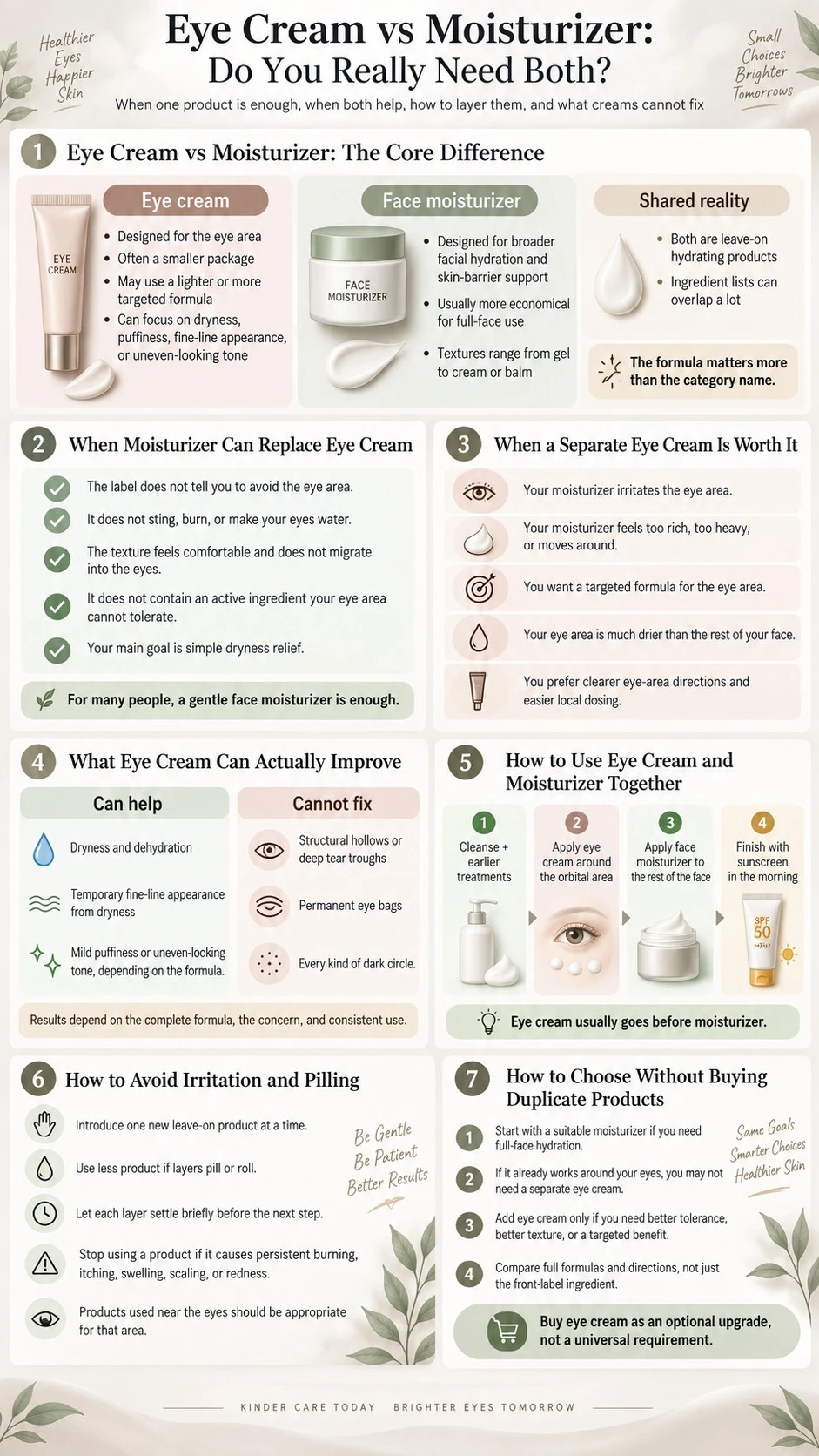 Eye Cream vs Moisturizer Do You Really Need Both infographic covering differences benefits layering irritation and when one product is enough - Zicail Beauty Eye Cream vs Moisturizer Do You Really Need Both infographic covering differences benefits layering irritation and when one product is enough - Eye Cream vs Moisturizer: Do You Really Need Both?
