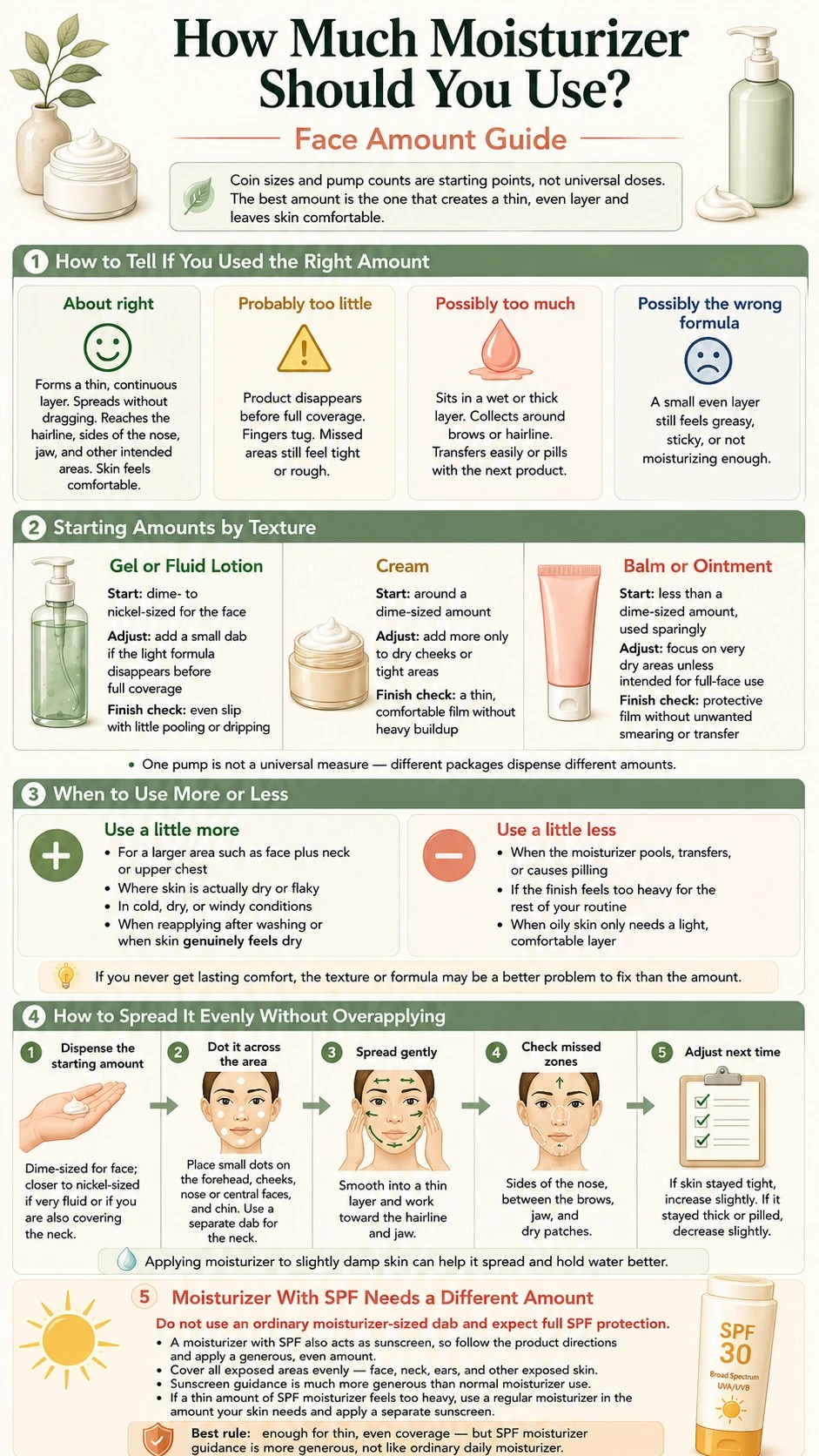 How Much Moisturizer Should You Use Face Amount Guide infographic covering texture amounts overapplication and SPF rules - Zicail Beauty How Much Moisturizer Should You Use Face Amount Guide infographic covering texture amounts overapplication and SPF rules - How Much Moisturizer Should You Use? Face Amount Guide