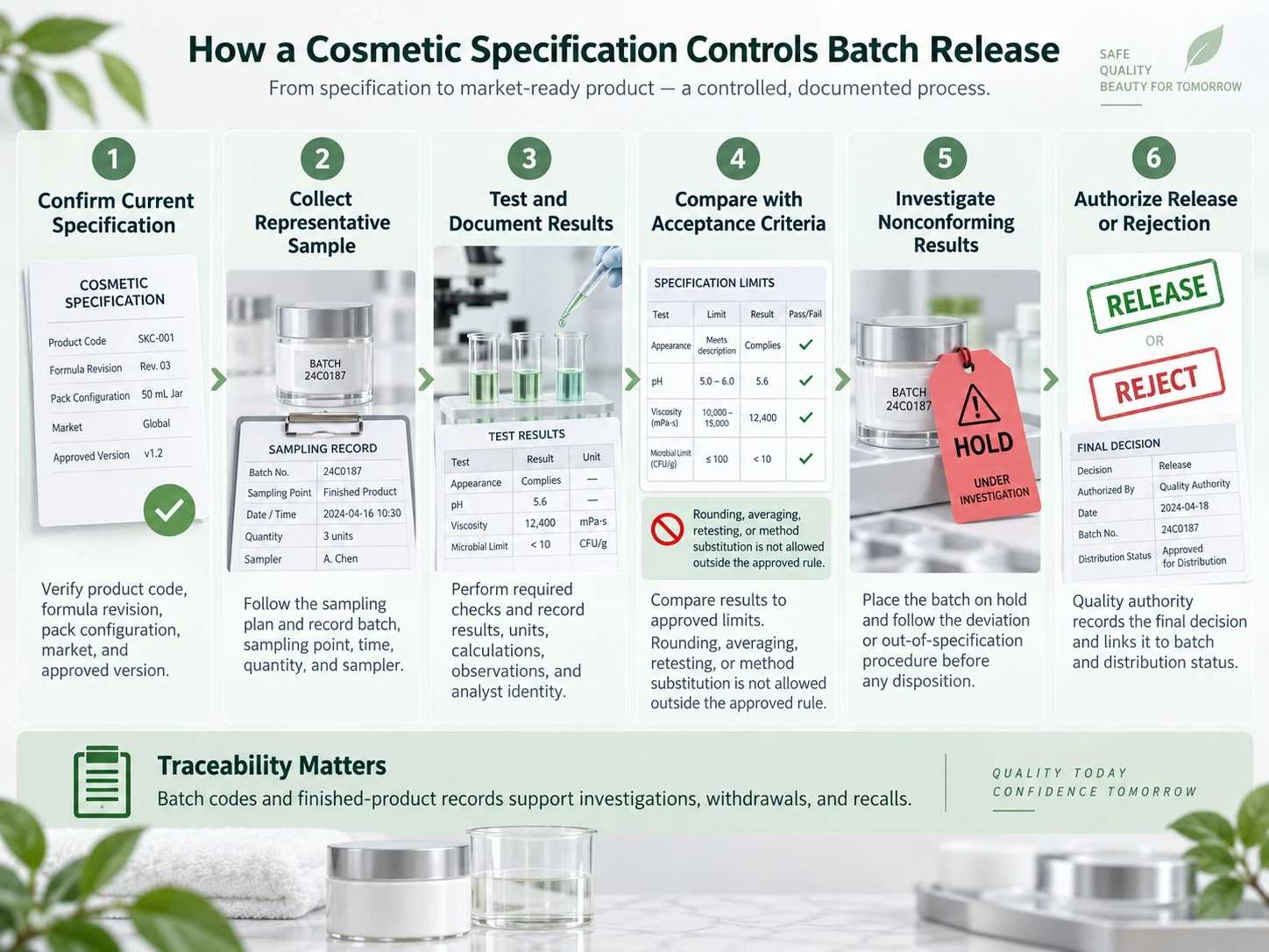 How a Cosmetic Specification Controls Batch Release six step quality control workflow - Zicail Beauty How a Cosmetic Specification Controls Batch Release six step quality control workflow - Finished Cosmetic Product Specification: What to Include