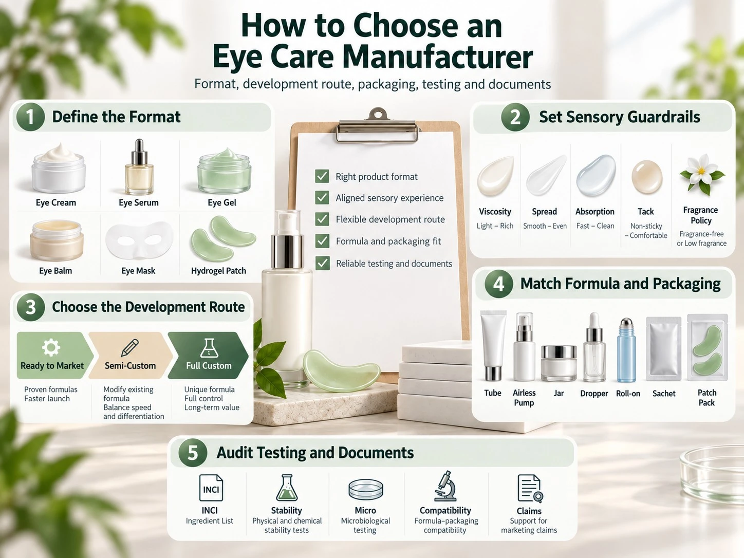 Comment choisir un fabricant de soins contour des yeux illustration montrant format garde-fous sensoriels packaging essais et documents - Zicail Beauty Comment choisir un fabricant de soins contour des yeux illustration montrant format garde-fous sensoriels packaging essais et documents - Top 5 des fabricants de soins contour des yeux en private label
