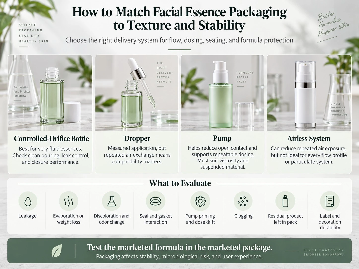 How to Match Facial Essence Packaging to Texture and Stability Risks guide - Zicail Beauty How to Match Facial Essence Packaging to Texture and Stability Risks guide - Facial Essence Formulation: Texture, Actives & Stability