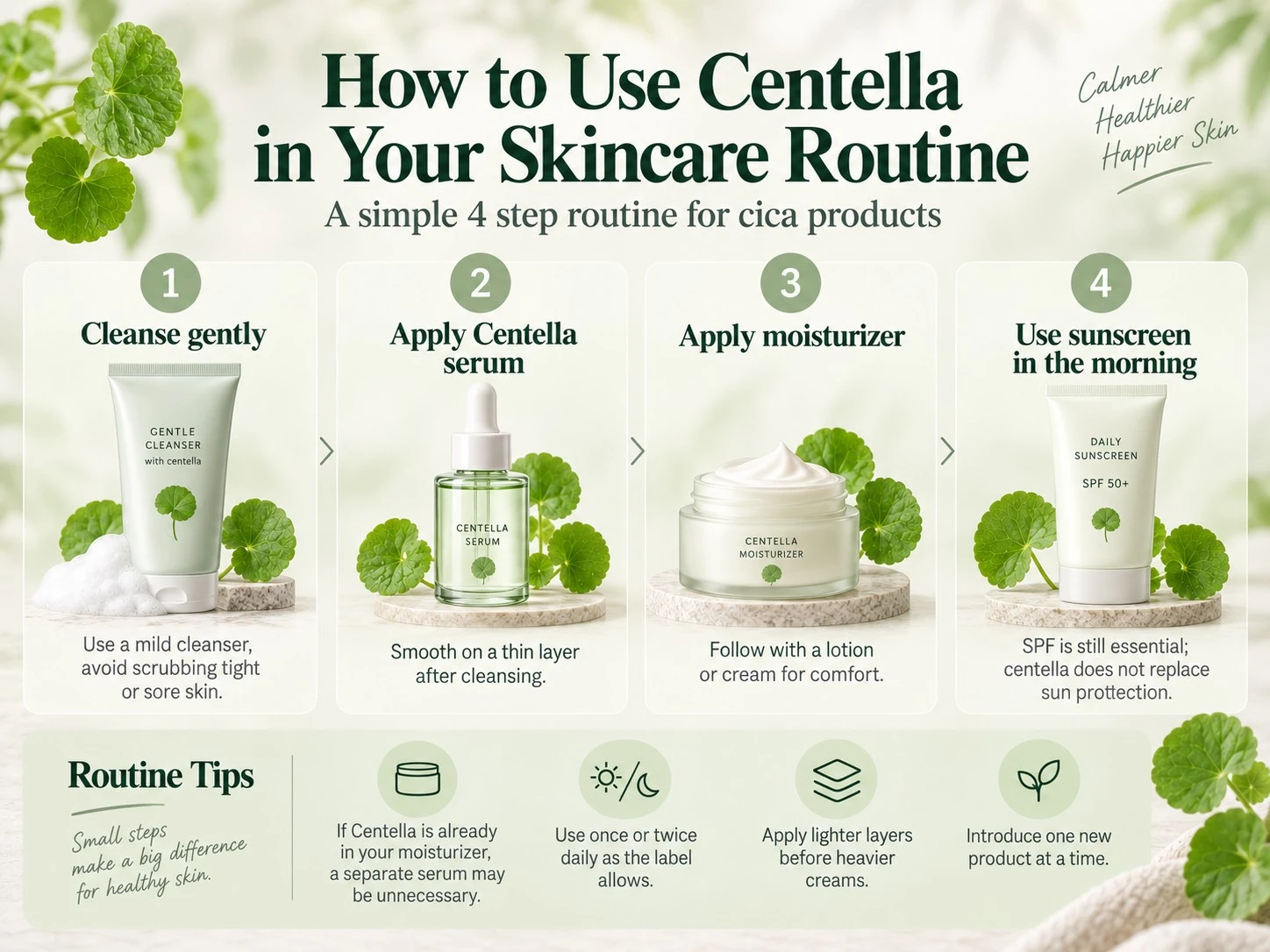 How to Use Centella in Your Skincare Routine four step cica routine guide - Zicail Beauty How to Use Centella in Your Skincare Routine four step cica routine guide - Centella Asiatica for Skin: Benefits, Uses & Safety