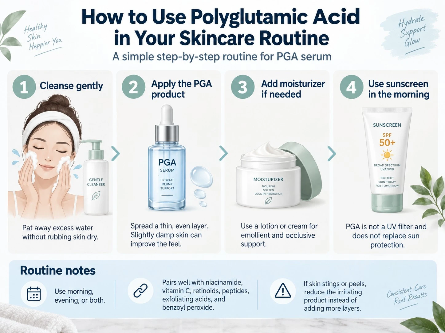 How to Use Polyglutamic Acid in Your Skincare Routine four step PGA serum guide - Zicail Beauty How to Use Polyglutamic Acid in Your Skincare Routine four step PGA serum guide - Polyglutamic Acid for Skin: Benefits, Uses and Risks