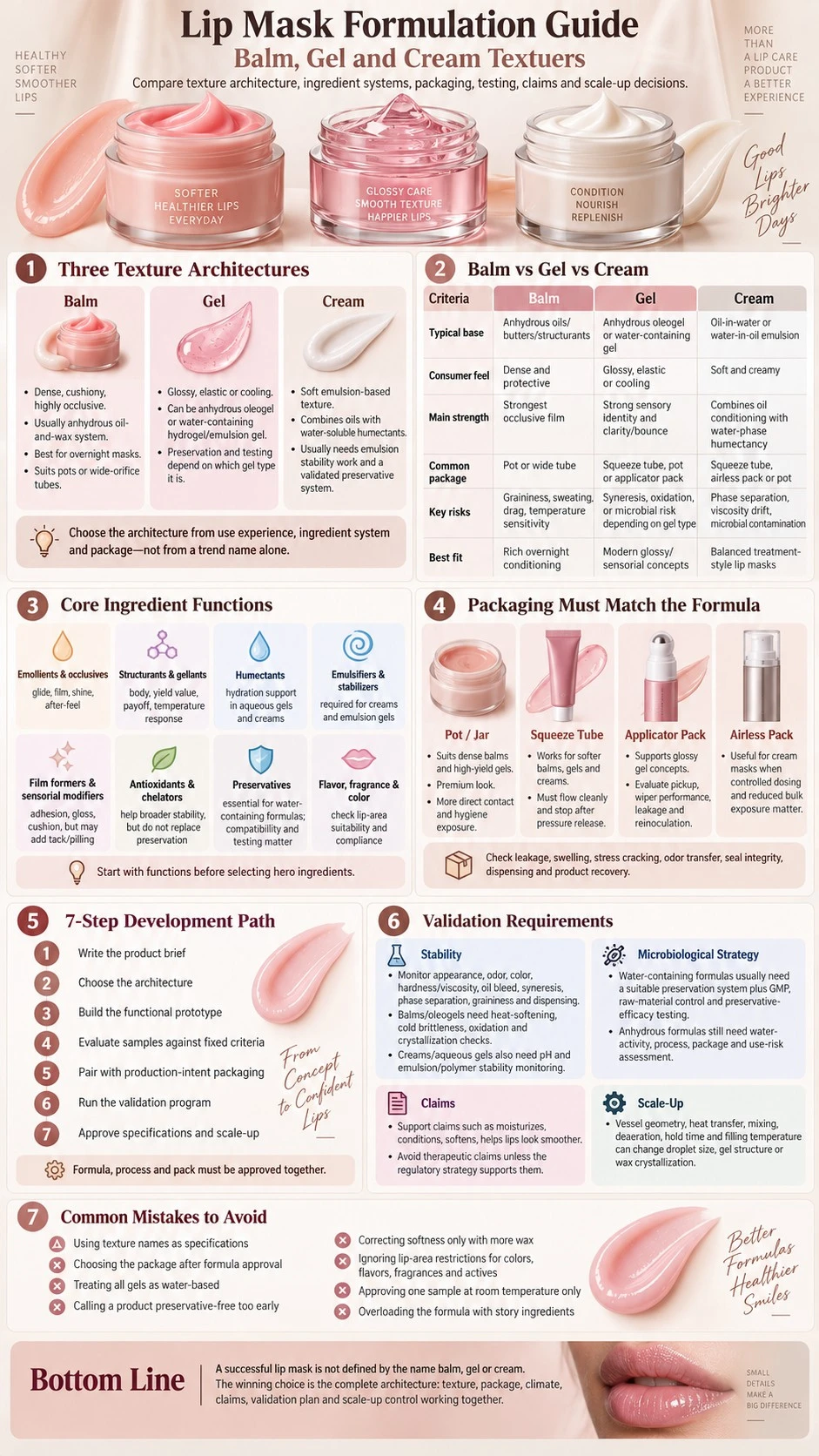 Lip Mask Formulation Guide Balm Gel and Cream Textures architecture packaging testing and scale up infographic - Zicail Beauty Lip Mask Formulation Guide Balm Gel and Cream Textures architecture packaging testing and scale up infographic - Lip Mask Formulation Guide: Balm, Gel and Cream Textures