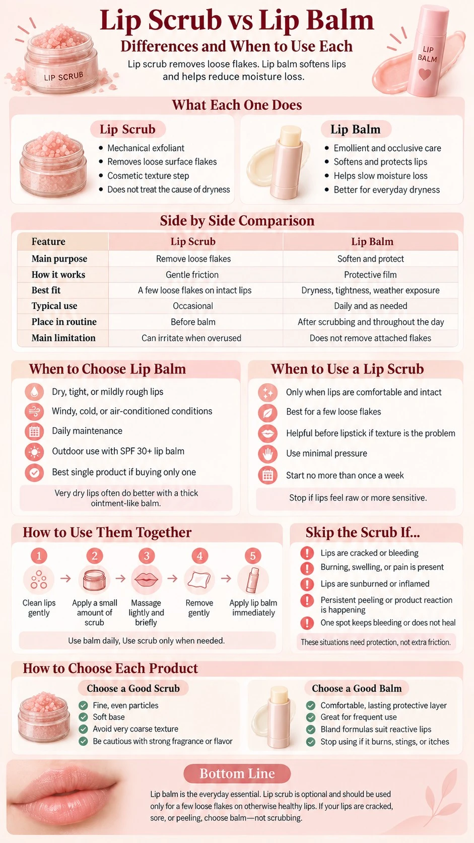 Lip Scrub vs Lip Balm Differences and When to Use Each infographic covering comparison timing skip rules and product choice - Zicail Beauty Lip Scrub vs Lip Balm Differences and When to Use Each infographic covering comparison timing skip rules and product choice - Lip Scrub vs Lip Balm: Differences and When to Use Each