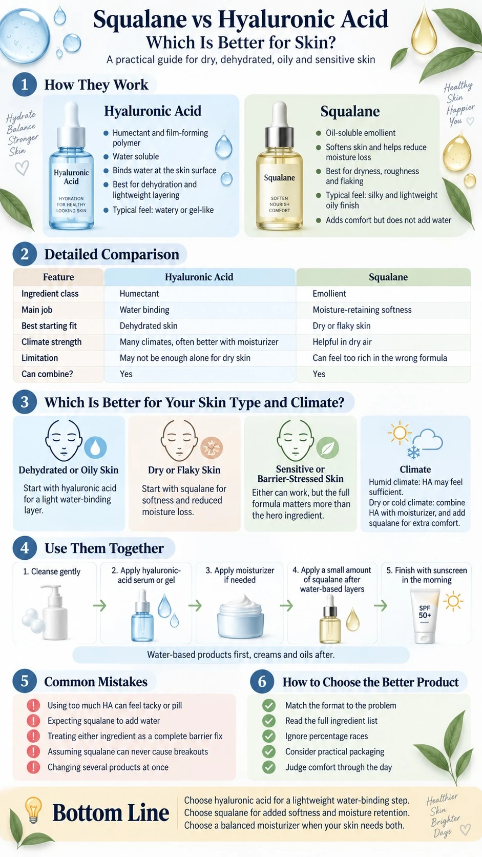 Squalane vs Hyaluronic Acid Which Is Better for Skin hydration layering and skin type infographic - Zicail Beauty Squalane vs Hyaluronic Acid Which Is Better for Skin hydration layering and skin type infographic - Squalane vs Hyaluronic Acid: Which Is Better for Skin?
