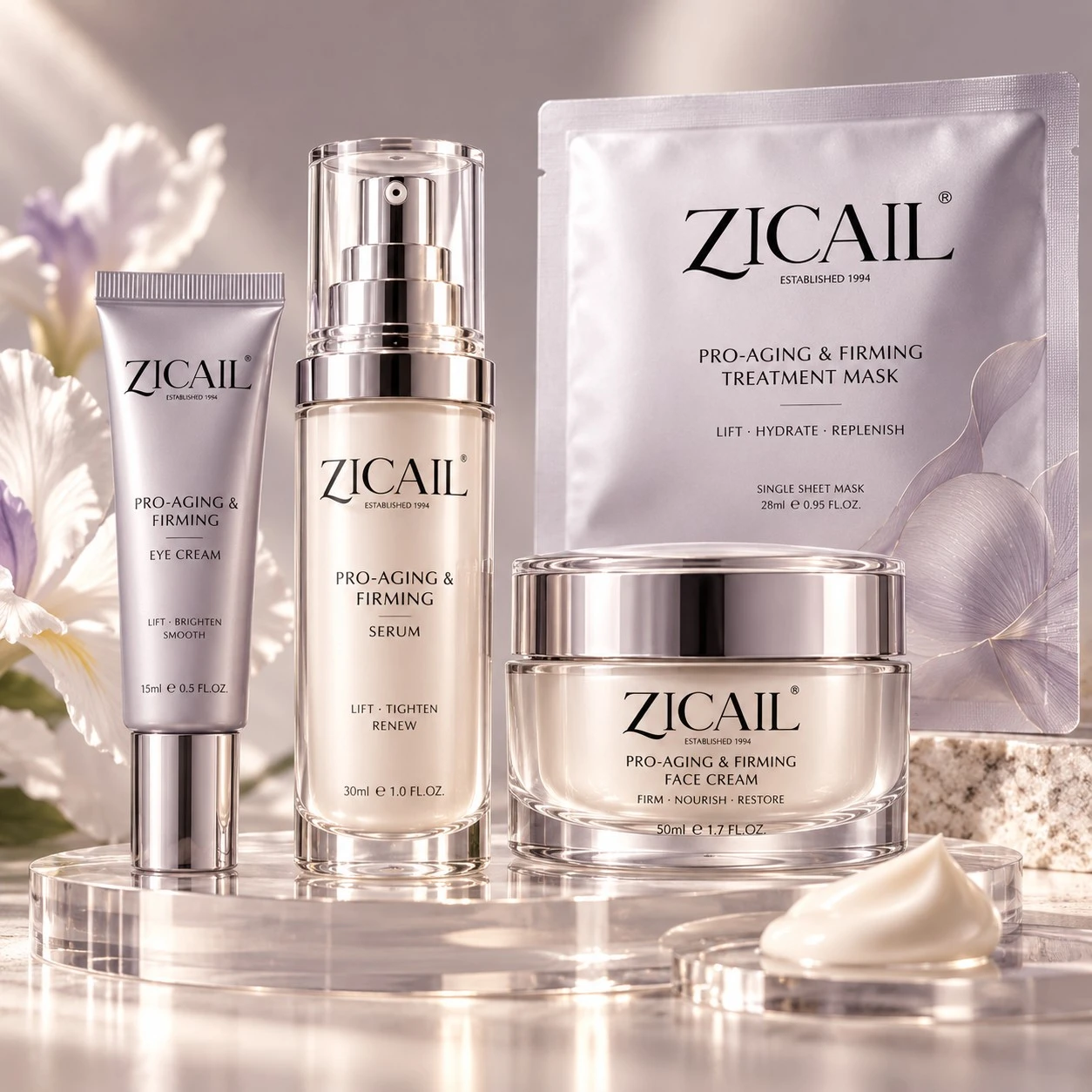 ZICAIL pro-aging and firming skincare set with treatment mask serum eye care and face cream