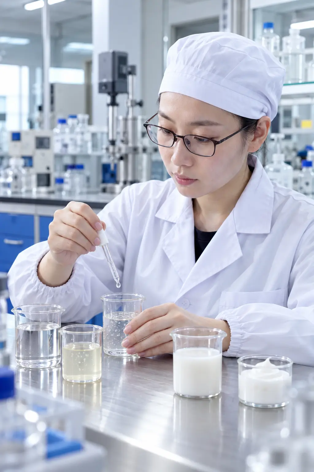 ZICAIL researcher evaluating coordinated formulas for a private label skincare set